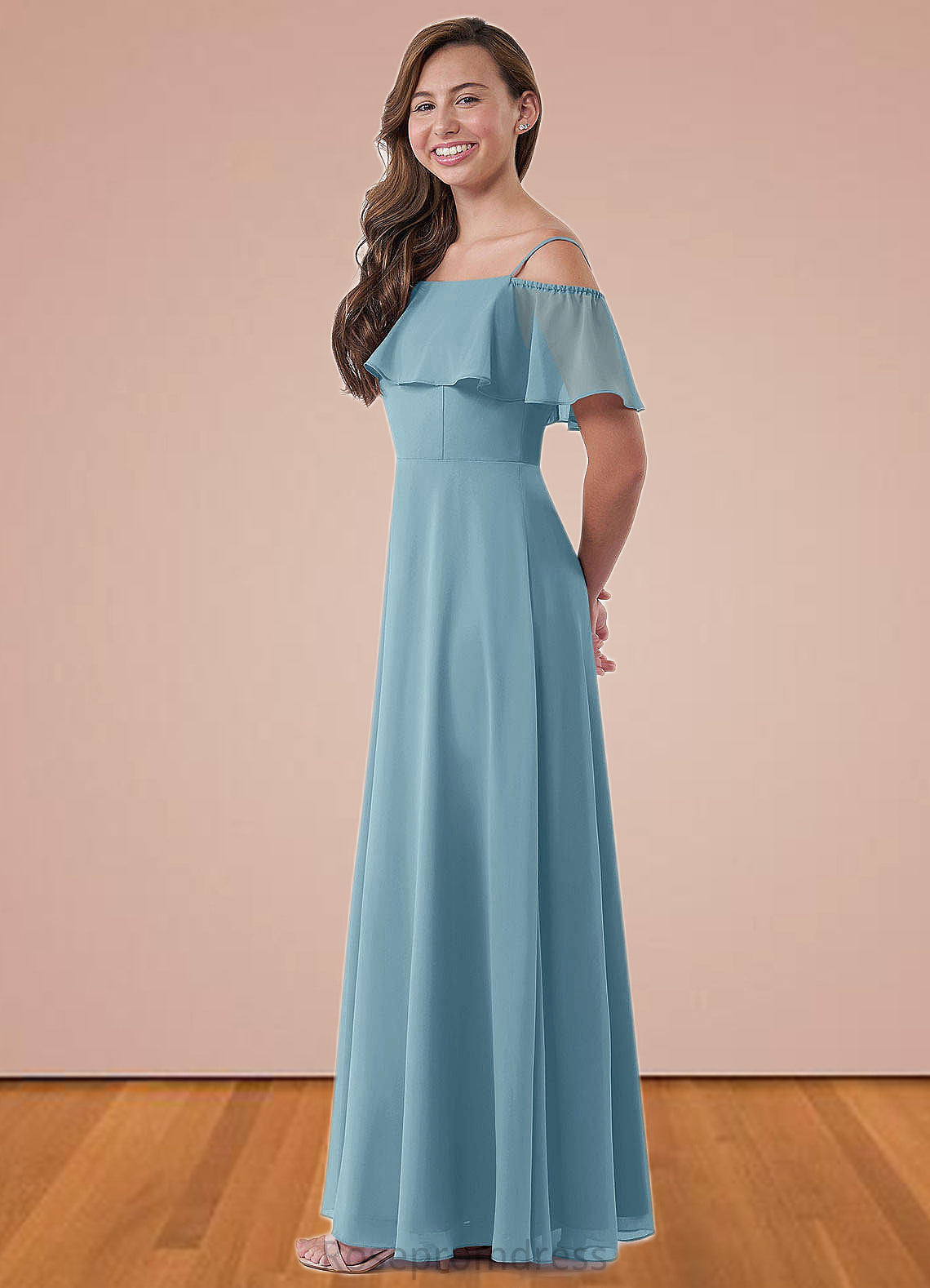 Keira A-Line Off the Shoulder Chiffon Floor-Length Junior Bridesmaid Dress SRSP0019973