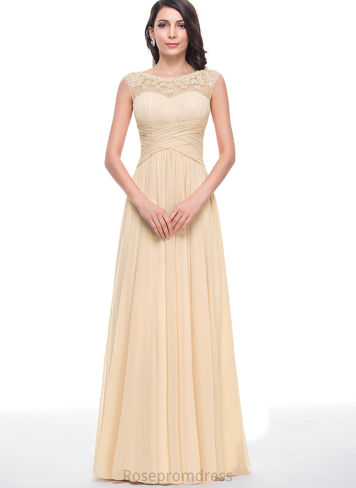 A-Line Prom Dresses Beading Tulle Flower(s) Mandy Floor-Length With Ruffle Chiffon Scoop