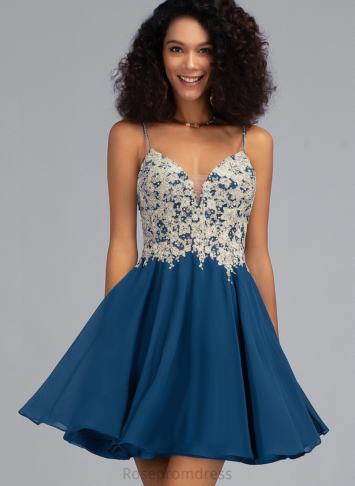 Short/Mini Theresa A-Line Lace Prom Dresses Chiffon V-neck Beading With