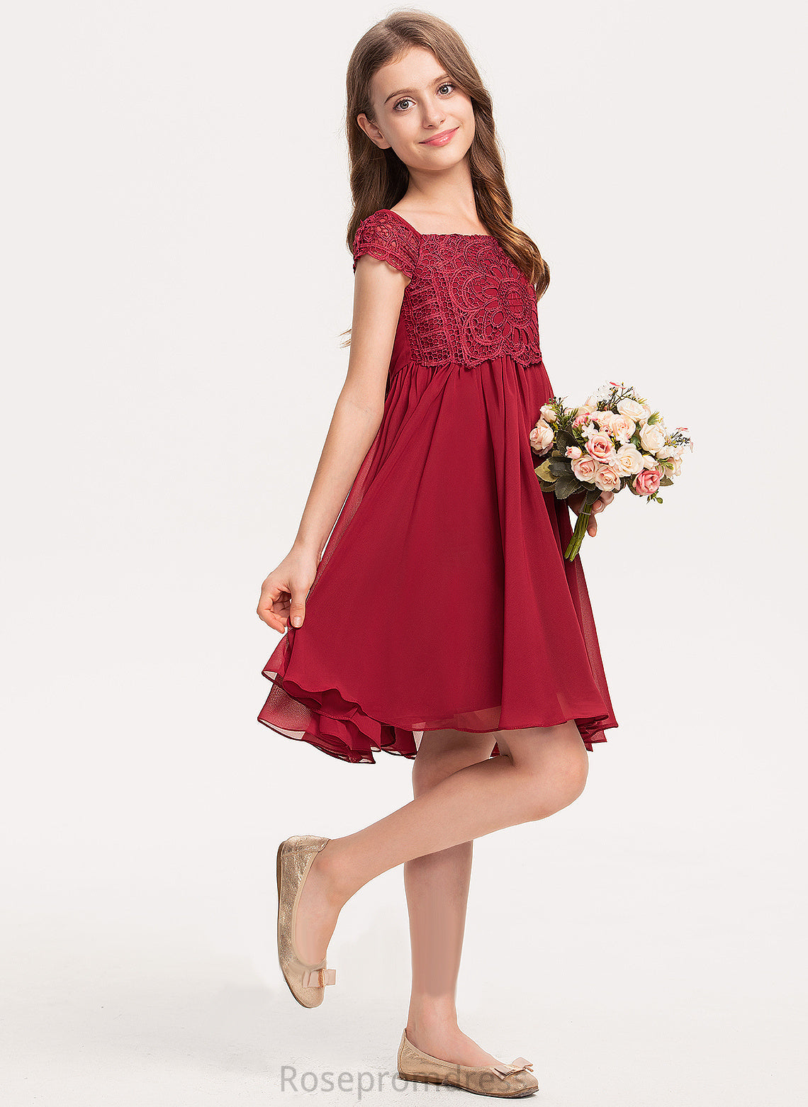 A-Line Dress Square Chiffon Knee-length Shirley Flower Girl Dresses Neckline Girl Short Flower - Sleeves