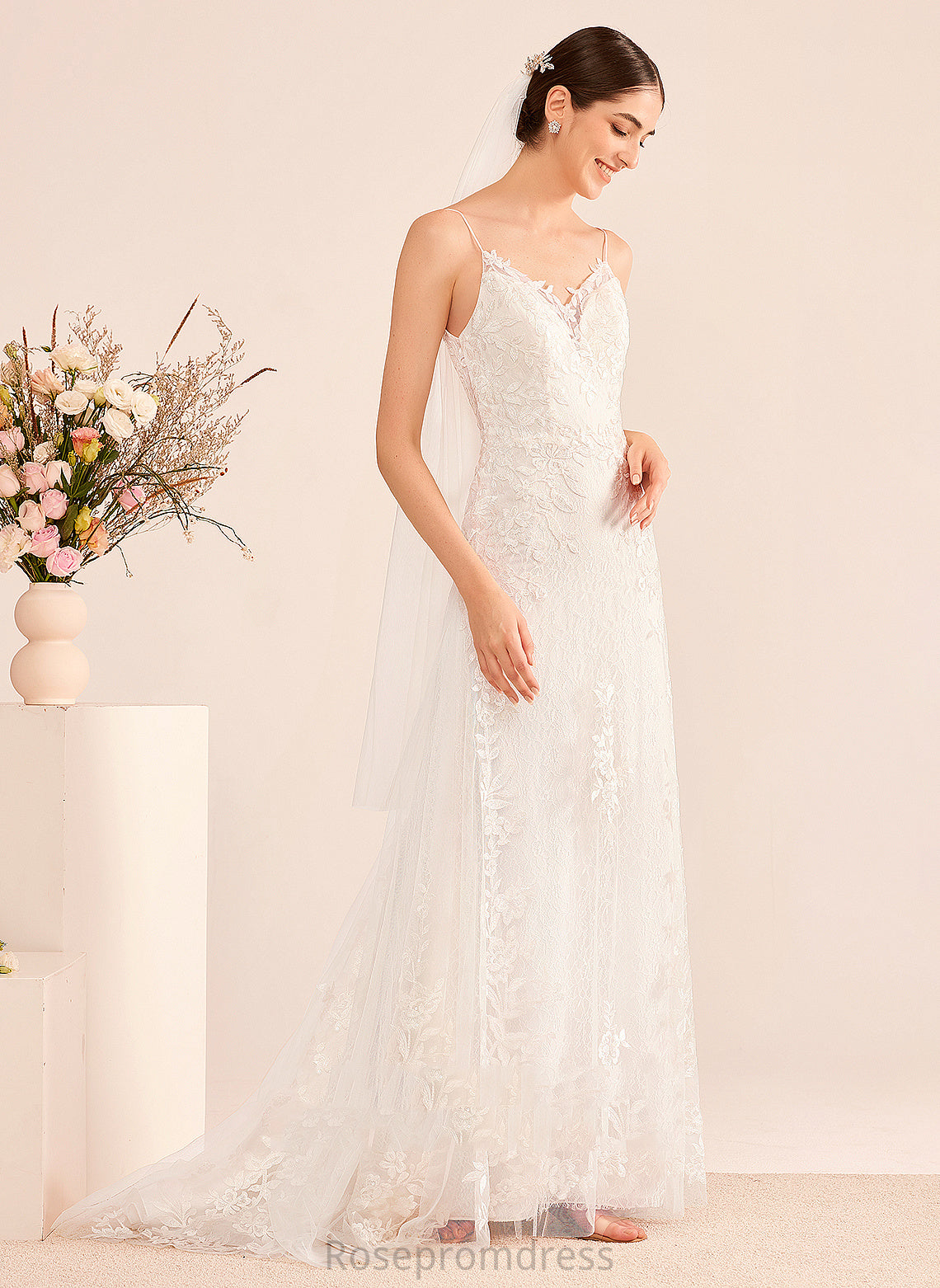 Court A-Line Dress Lace Sequins Tulle Train With Wedding Wedding Dresses V-neck Justine