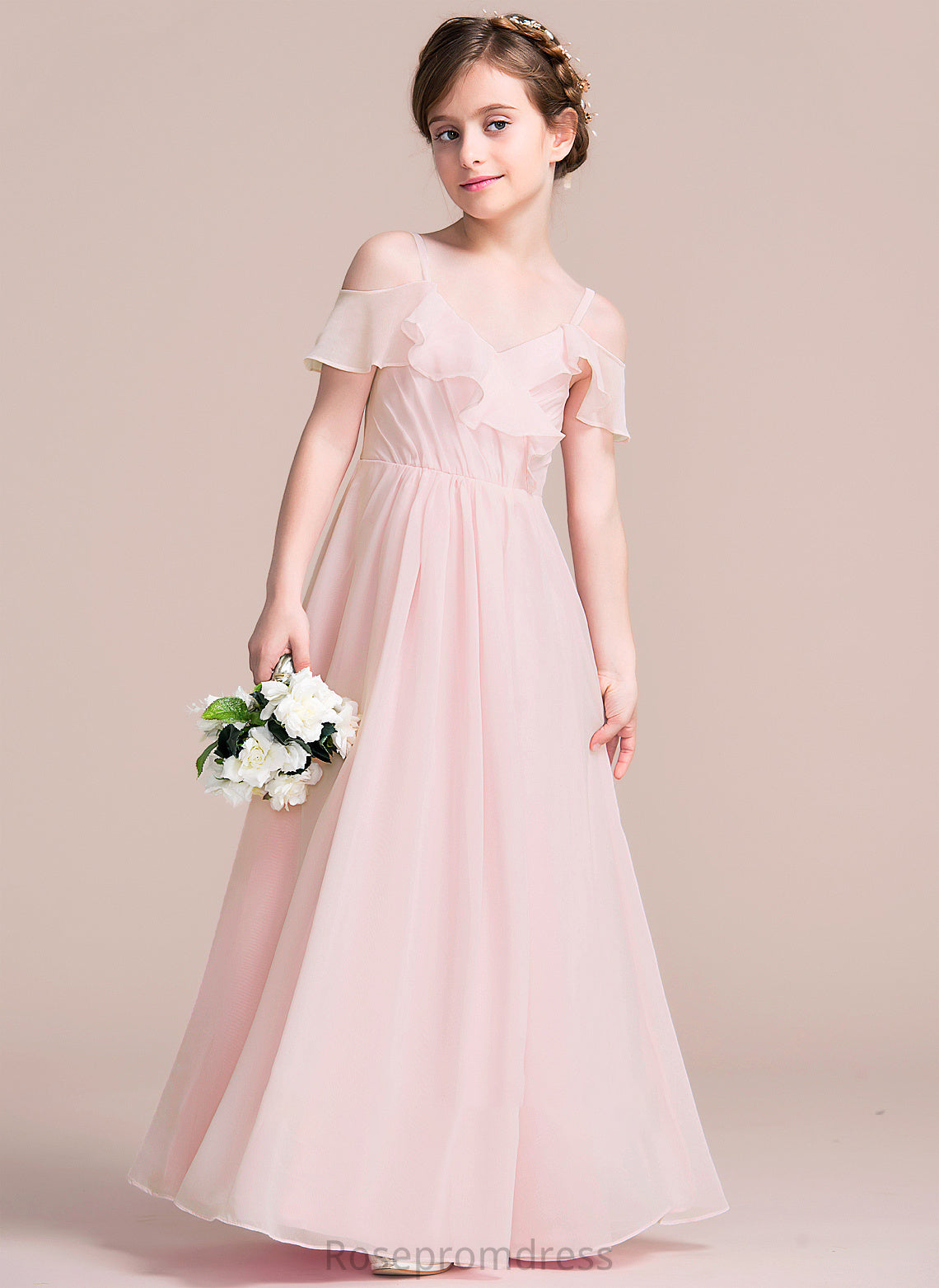 V-neck With Chiffon A-Line Ruffles Junior Bridesmaid Dresses Floor-Length Juliana Cascading