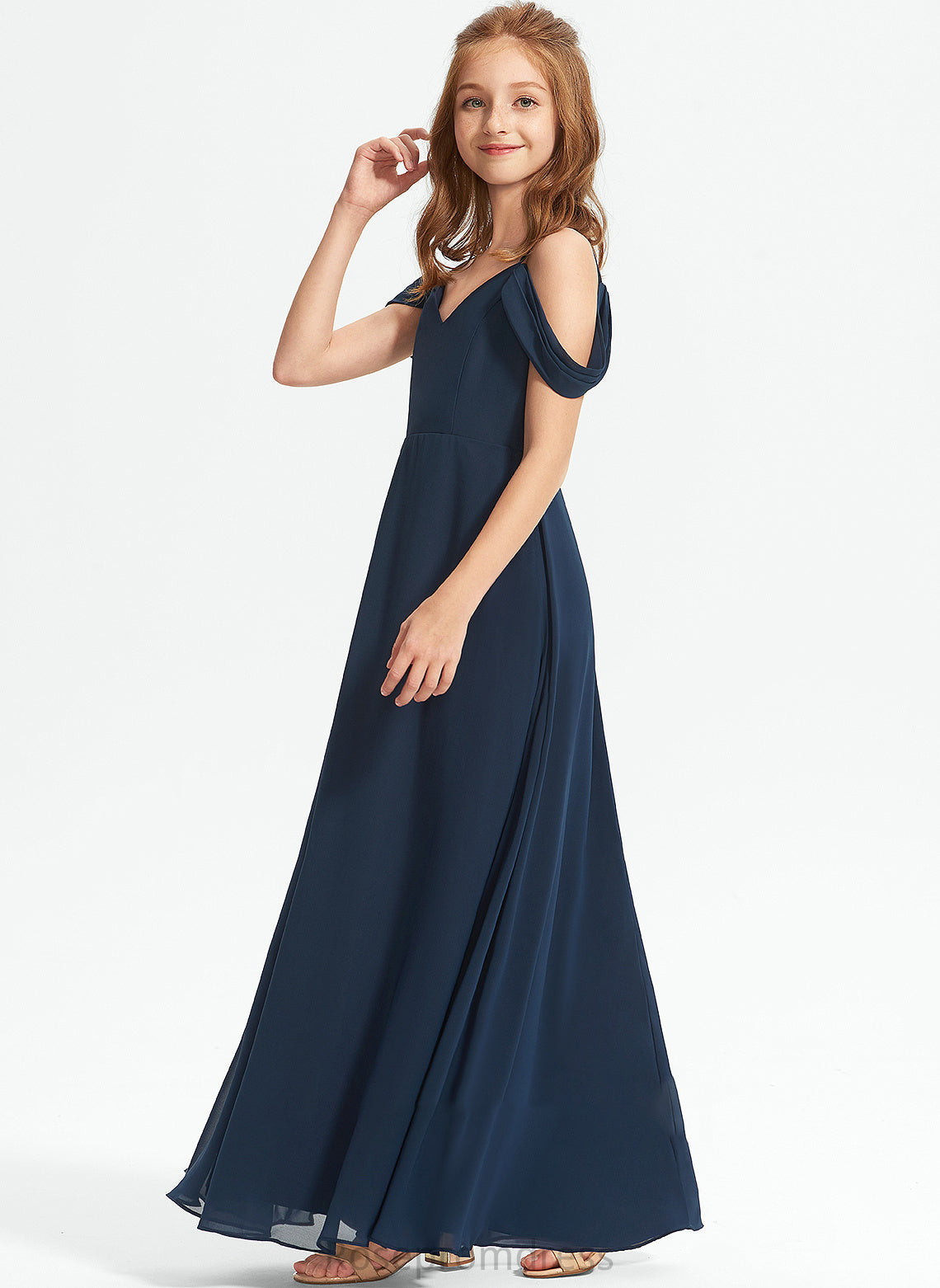 A-Line Chiffon Floor-Length Maria Junior Bridesmaid Dresses Off-the-Shoulder