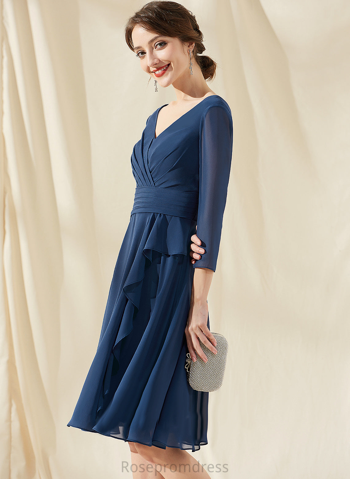 Cocktail Cocktail Dresses Dress With Talia Knee-Length A-Line Ruffles Cascading Chiffon V-neck