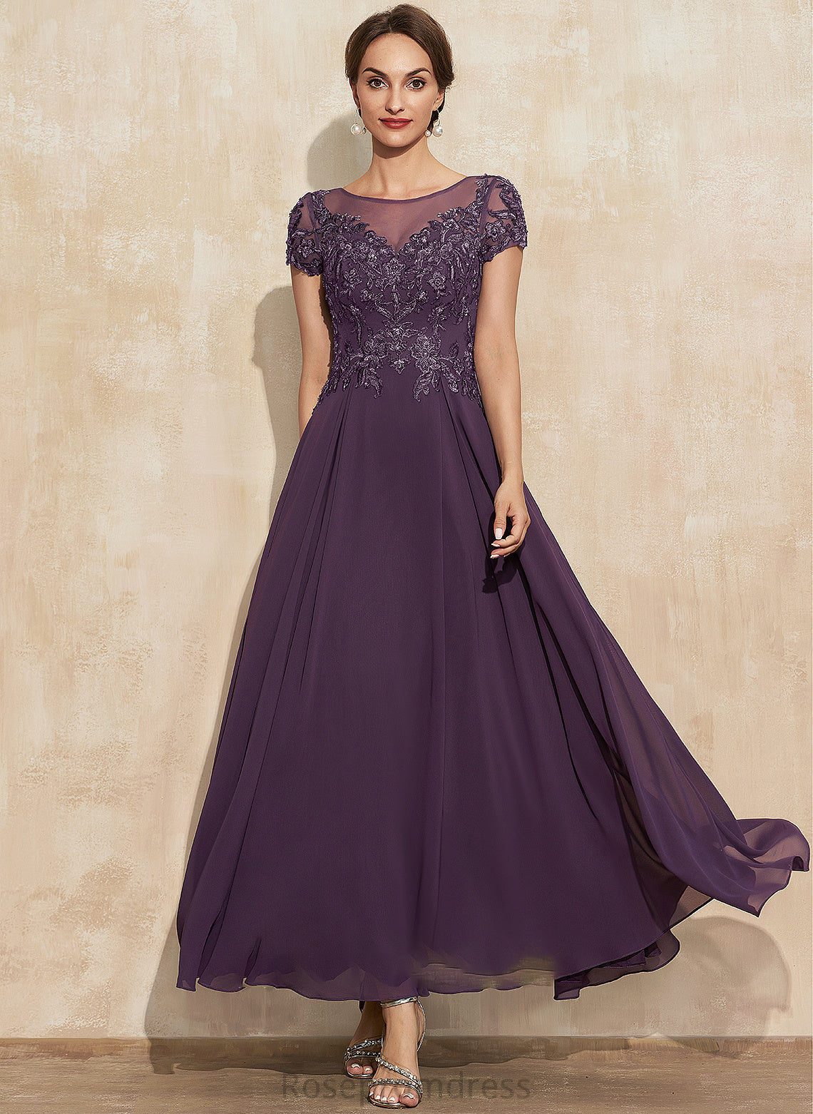 With Chiffon Jaycee A-Line Lace Scoop Ankle-Length Mother Neck Dress Sequins Mother of the Bride Dresses the Bride of