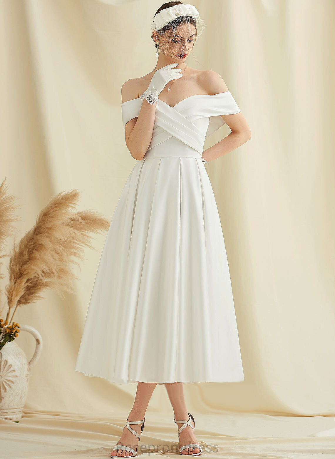 Wedding Kylie Dress Wedding Dresses A-Line Tea-Length Satin