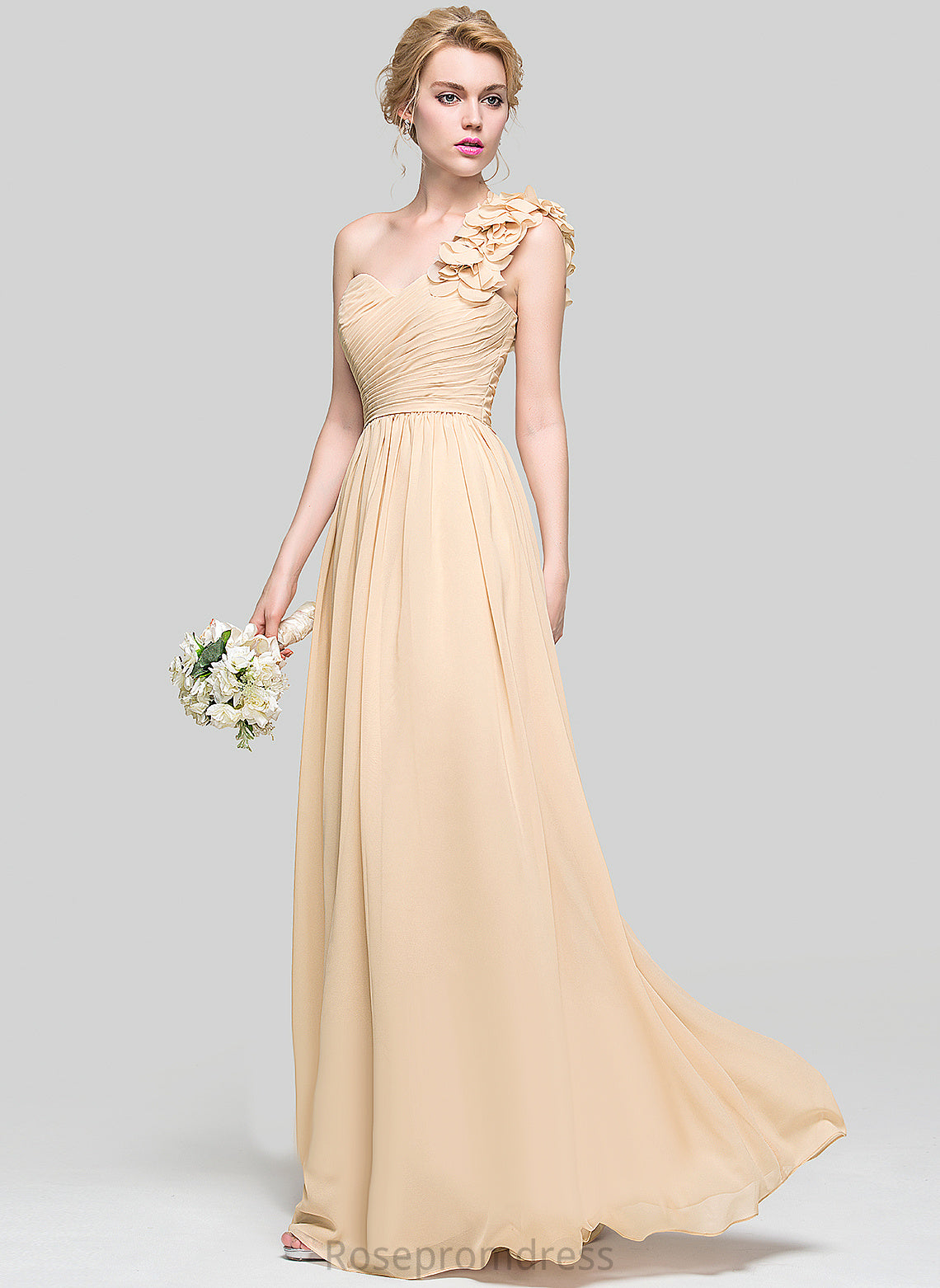 Neckline Embellishment Fabric Length Silhouette Floor-Length A-line OneShoulder Justine A-Line/Princess Short Sleeves V-Neck Bridesmaid Dresses