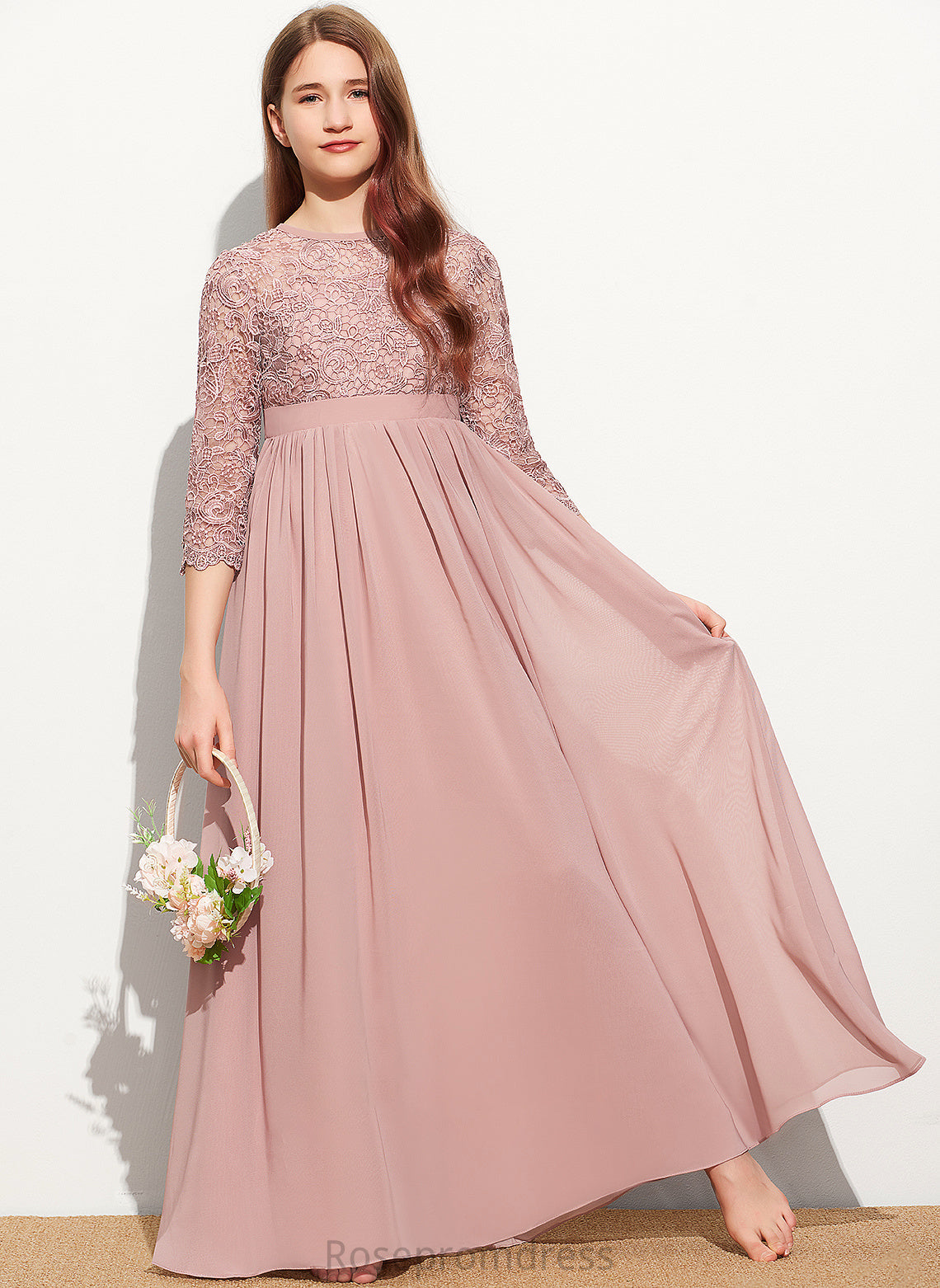 Junior Bridesmaid Dresses Neck Chiffon Arianna Floor-Length Scoop A-Line Lace