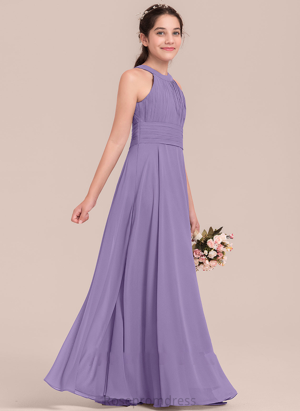 Chiffon Floor-Length A-Line With Liliana Junior Bridesmaid Dresses Scoop Ruffle Neck