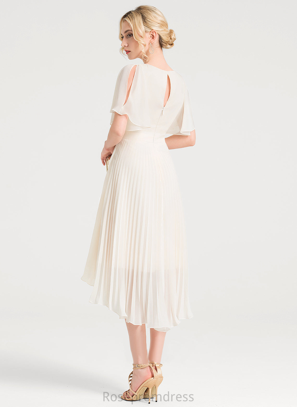 Dress Pleated A-Line Asymmetrical Wedding Dresses Chiffon Scoop With Wedding Campbell