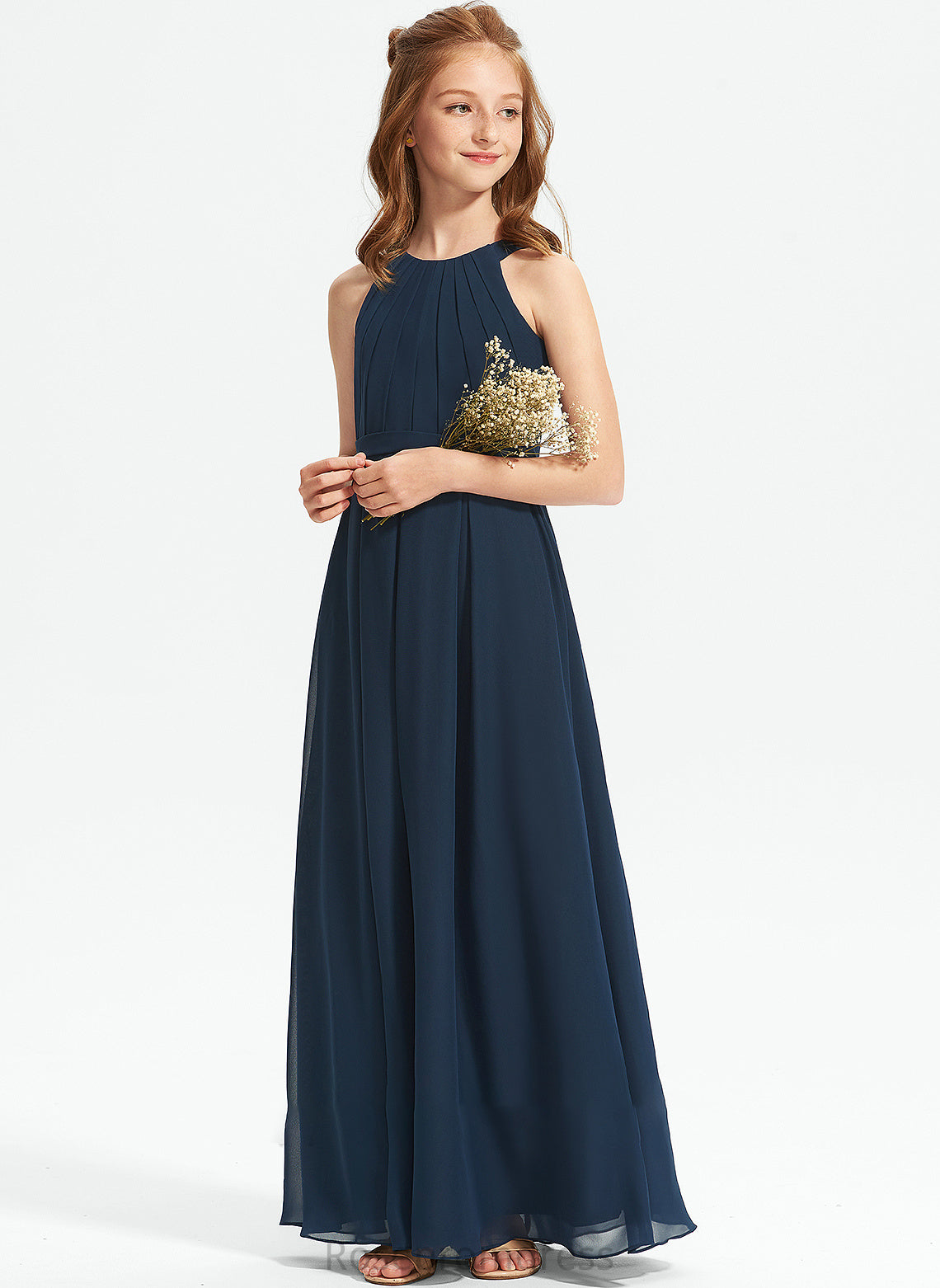 Chiffon Ruffle A-Line Junior Bridesmaid Dresses Scoop Neck Lindsay Floor-Length With