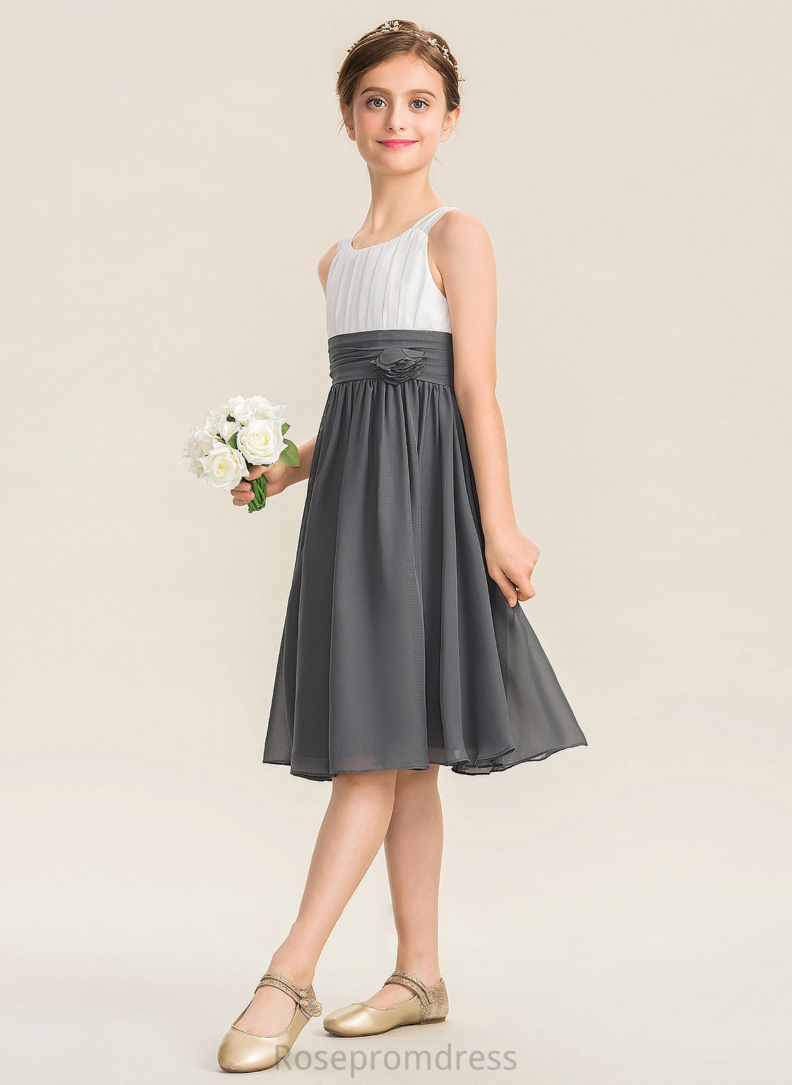 With Knee-Length Junior Bridesmaid Dresses Flower(s) Yamilet Neck Ruffle A-Line Scoop Chiffon