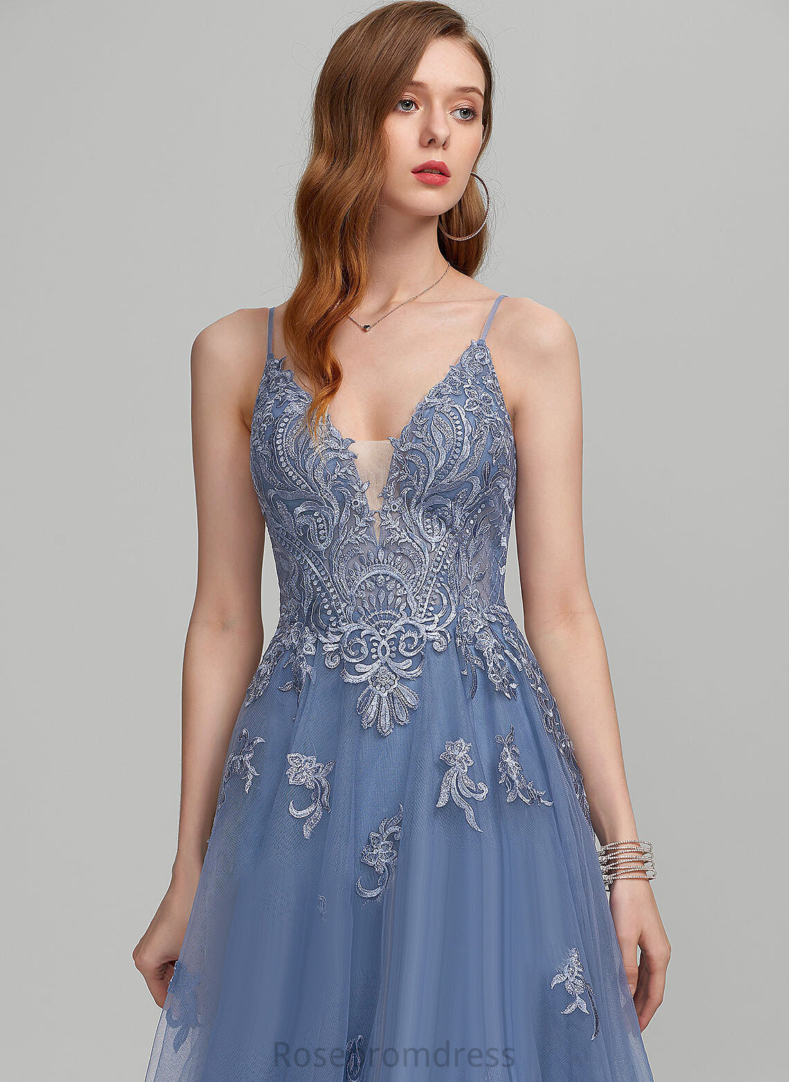 Prom Dresses V-neck Tulle With Sequins A-Line Lace Natasha Floor-Length