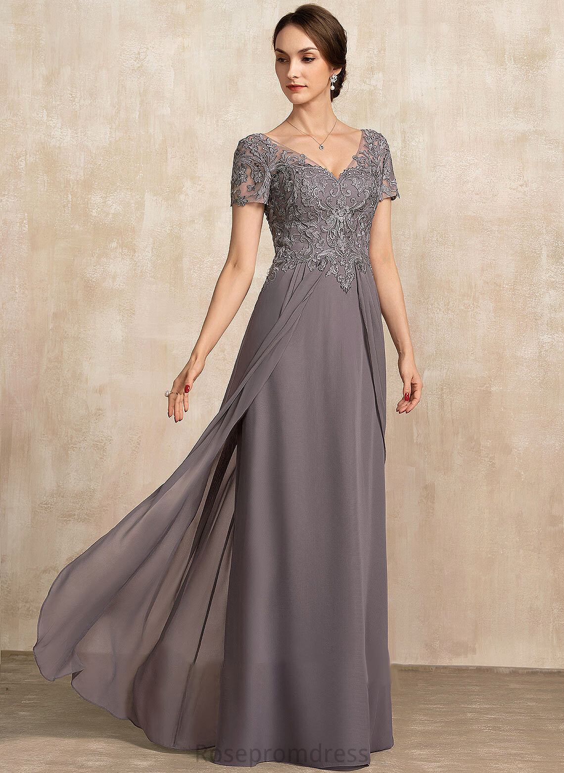 Floor-Length Lace A-Line V-neck Bride Mother Mother of the Bride Dresses Dress the Chiffon America of