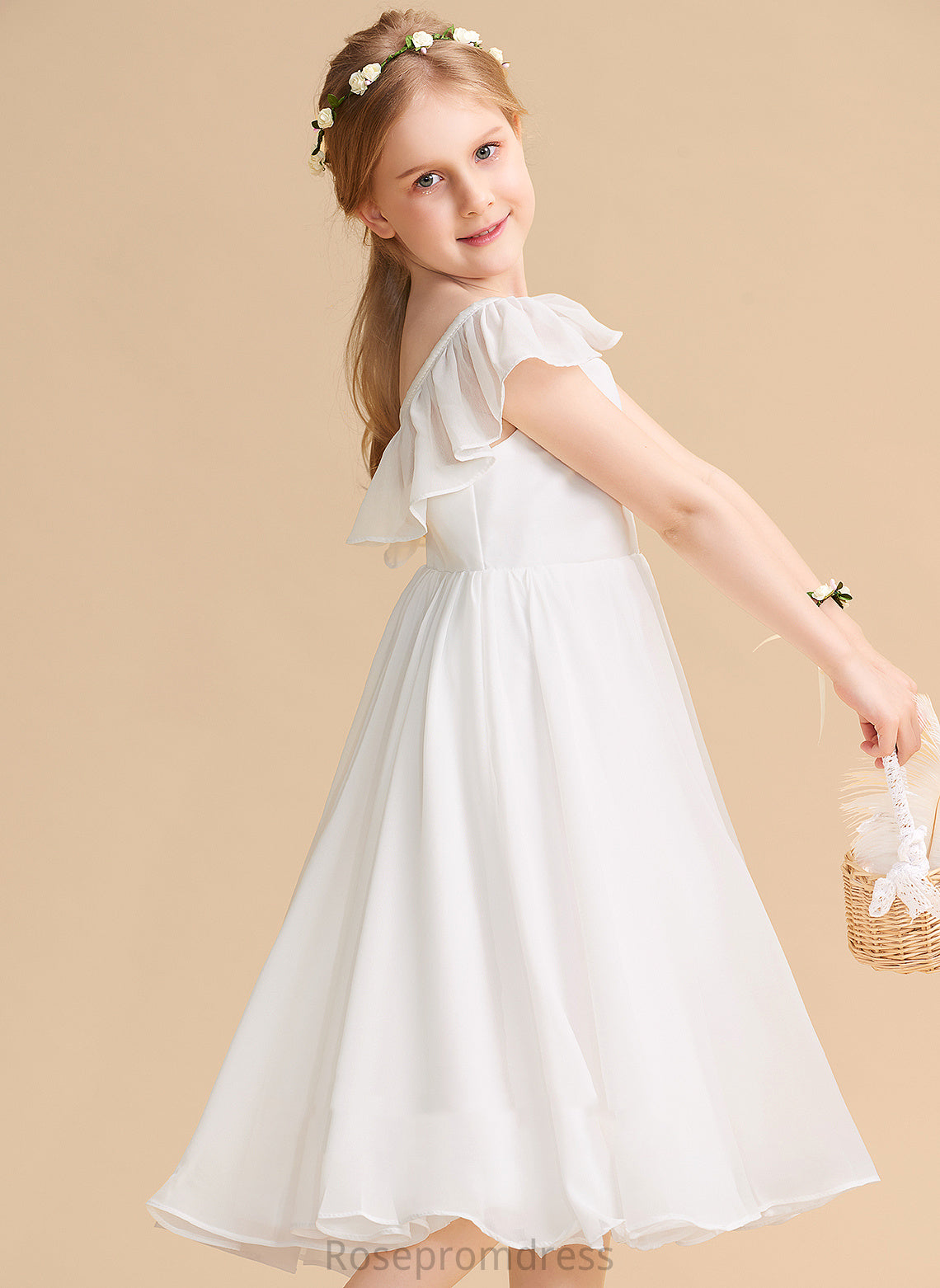 Chiffon/Satin Tea-length Girl V-neck - Flower Sleeveless Dress A-Line Pauline Flower Girl Dresses