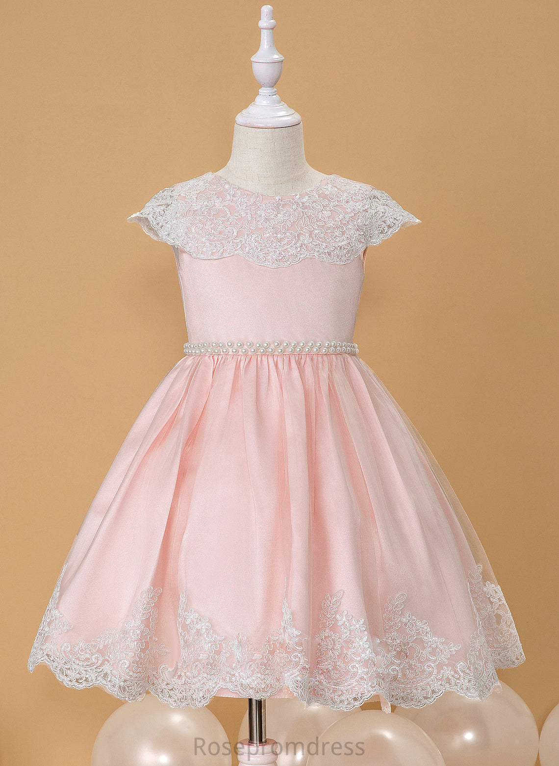 Dress Ball-Gown/Princess Satin/Lace Neck Girl - Flower Girl Dresses Flower Knee-length Sleeveless With Jadyn Beading/Bow(s) Scoop