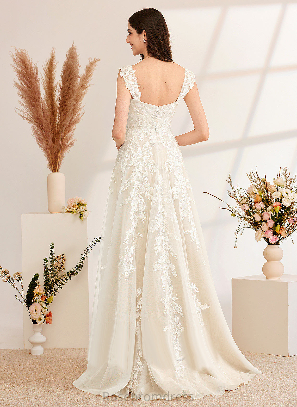 Tulle With Dress Sweep Wedding Dresses Lace Sequins A-Line Off-the-Shoulder Beading Yasmin Train Wedding