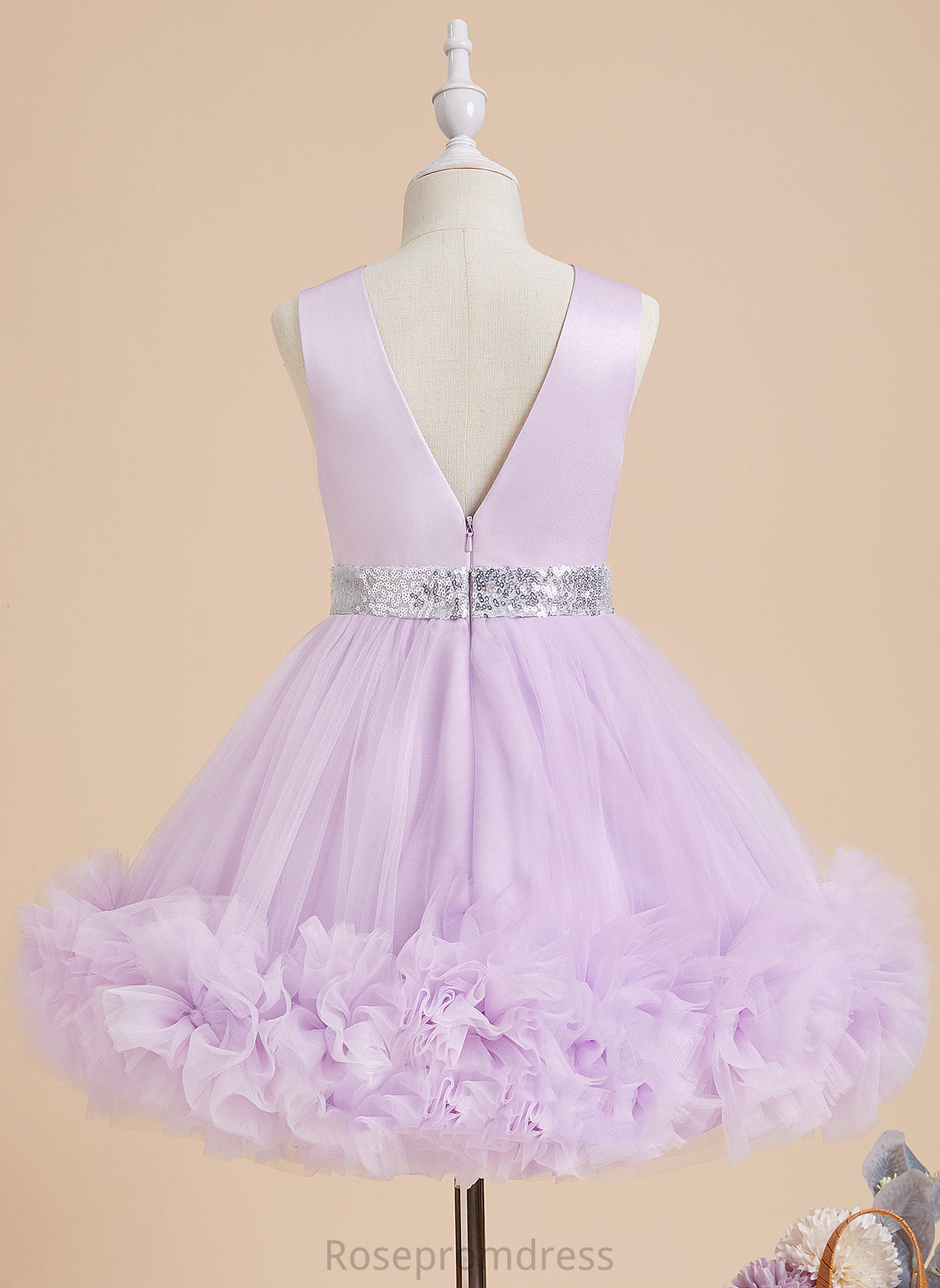 Neck With - Scoop Jaelyn Knee-length Flower Girl Dresses Sleeveless Ball-Gown/Princess Girl Flower Dress Satin/Tulle Flower(s)/Sequins