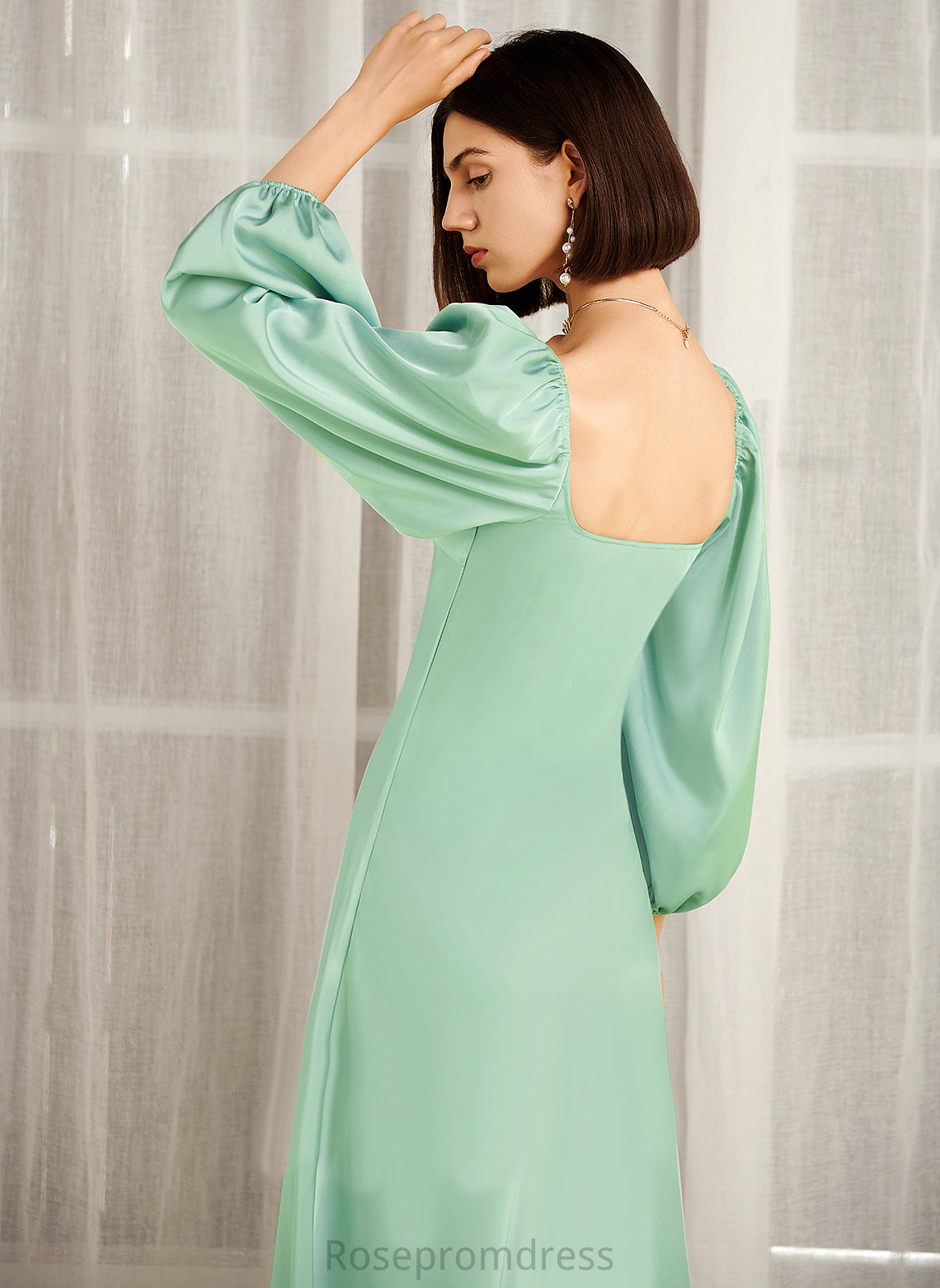 Blends A-line Sleeves Long Elegant Neck Square Dresses Midi Club Dresses Hadassah Cotton