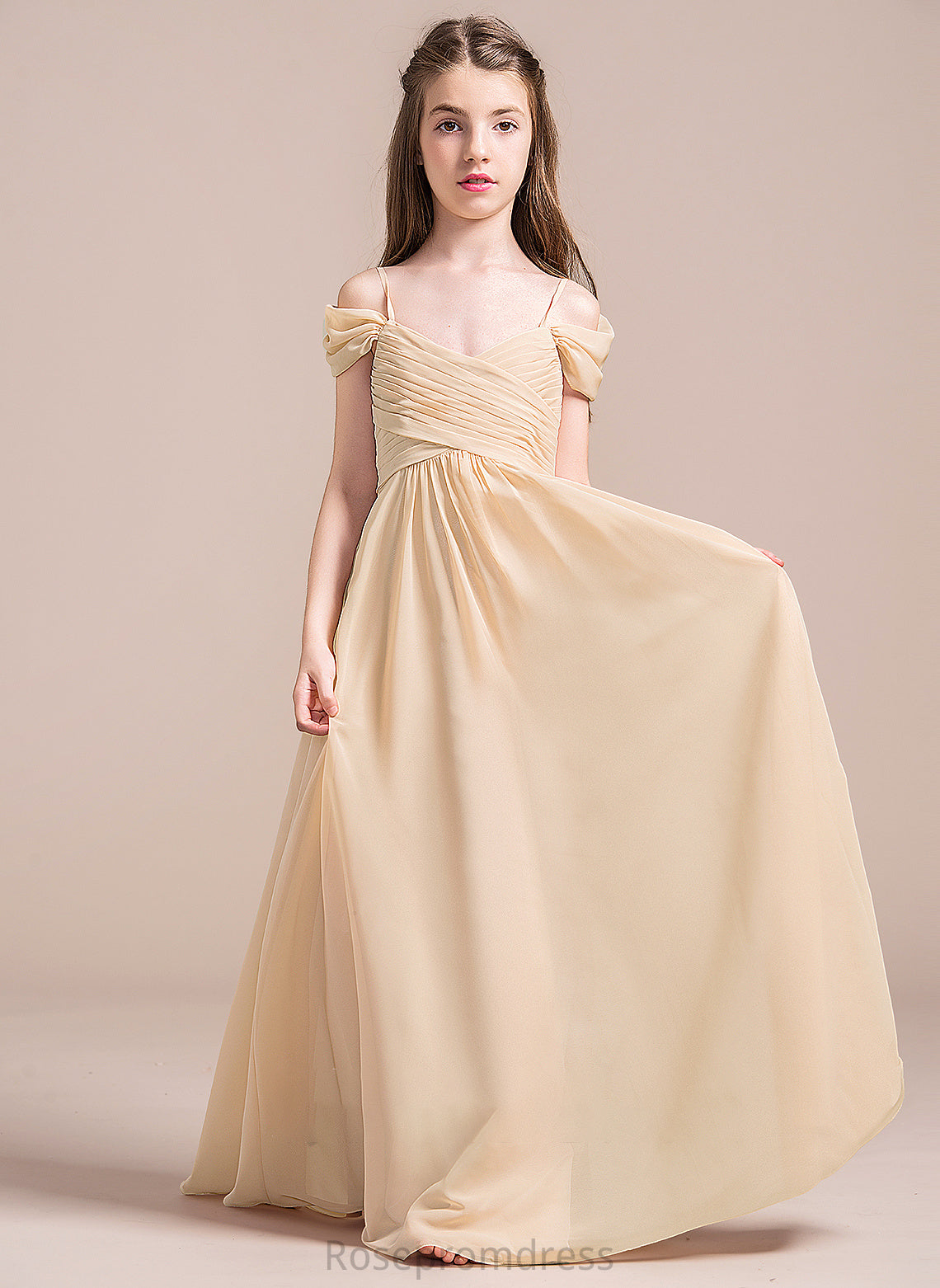 Trinity With Chiffon Junior Bridesmaid Dresses A-Line Floor-Length Off-the-Shoulder Ruffle