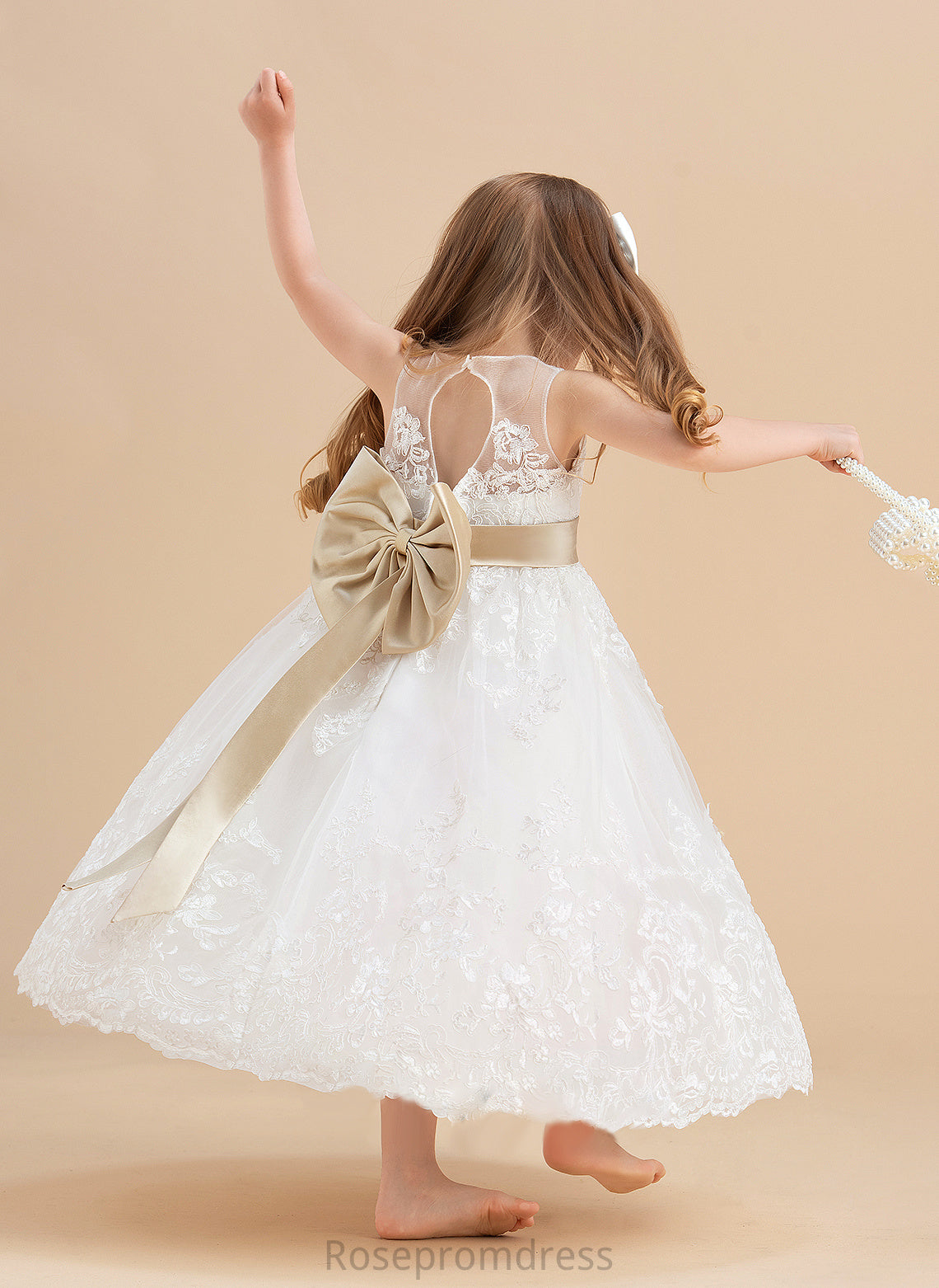 Dress Flower Satin/Tulle/Lace Scoop Tori Flower Girl Dresses Ankle-length Neck Sash/Bow(s) - Girl With A-Line/Princess Sleeveless