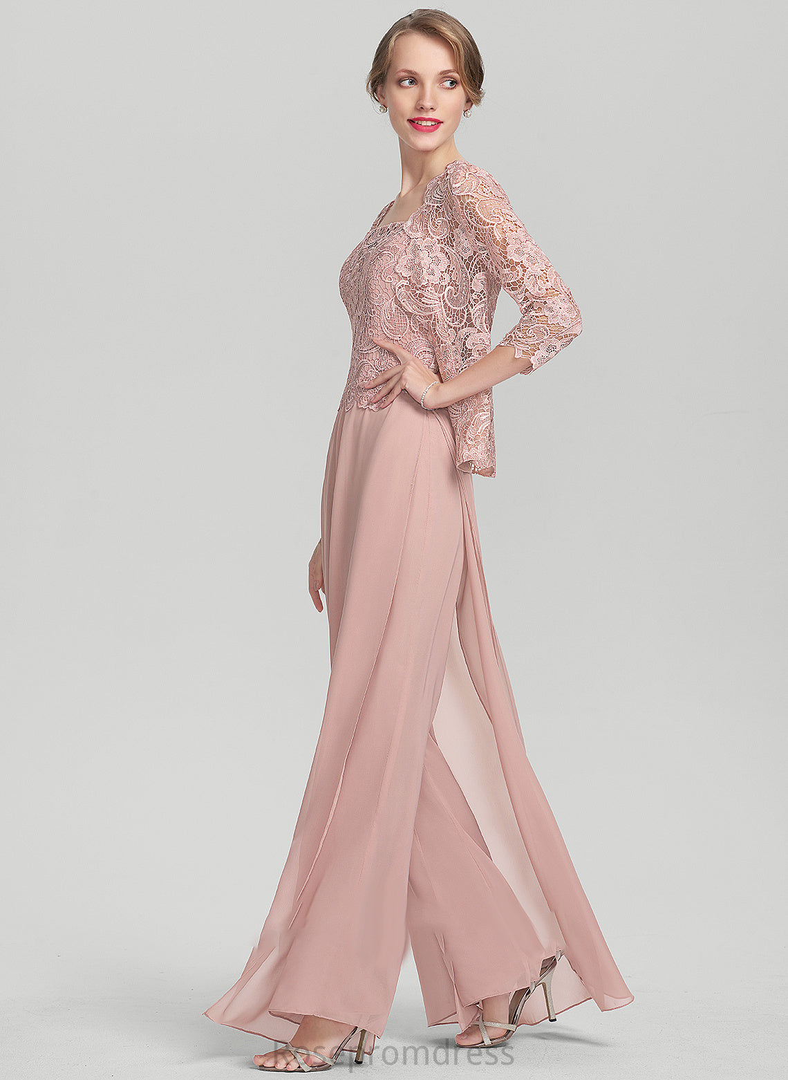 Dress Deanna Chiffon Jumpsuit/Pantsuit Square Bride Neckline Mother Mother of the Bride Dresses the Floor-Length Lace of