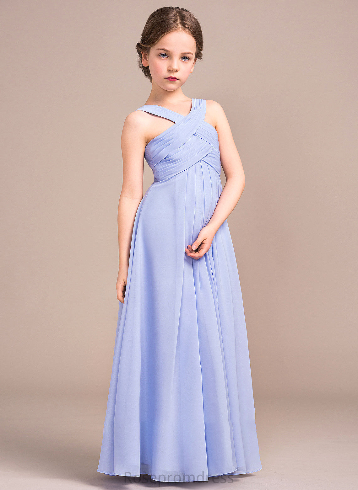 With Junior Bridesmaid Dresses V-neck A-Line Floor-Length Ruffle Chiffon Lexie