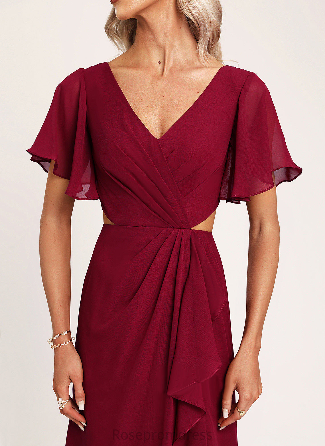 Embellishment Fabric Silhouette Length Ruffle Floor-Length Neckline A-Line V-neck Jamya Bridesmaid Dresses