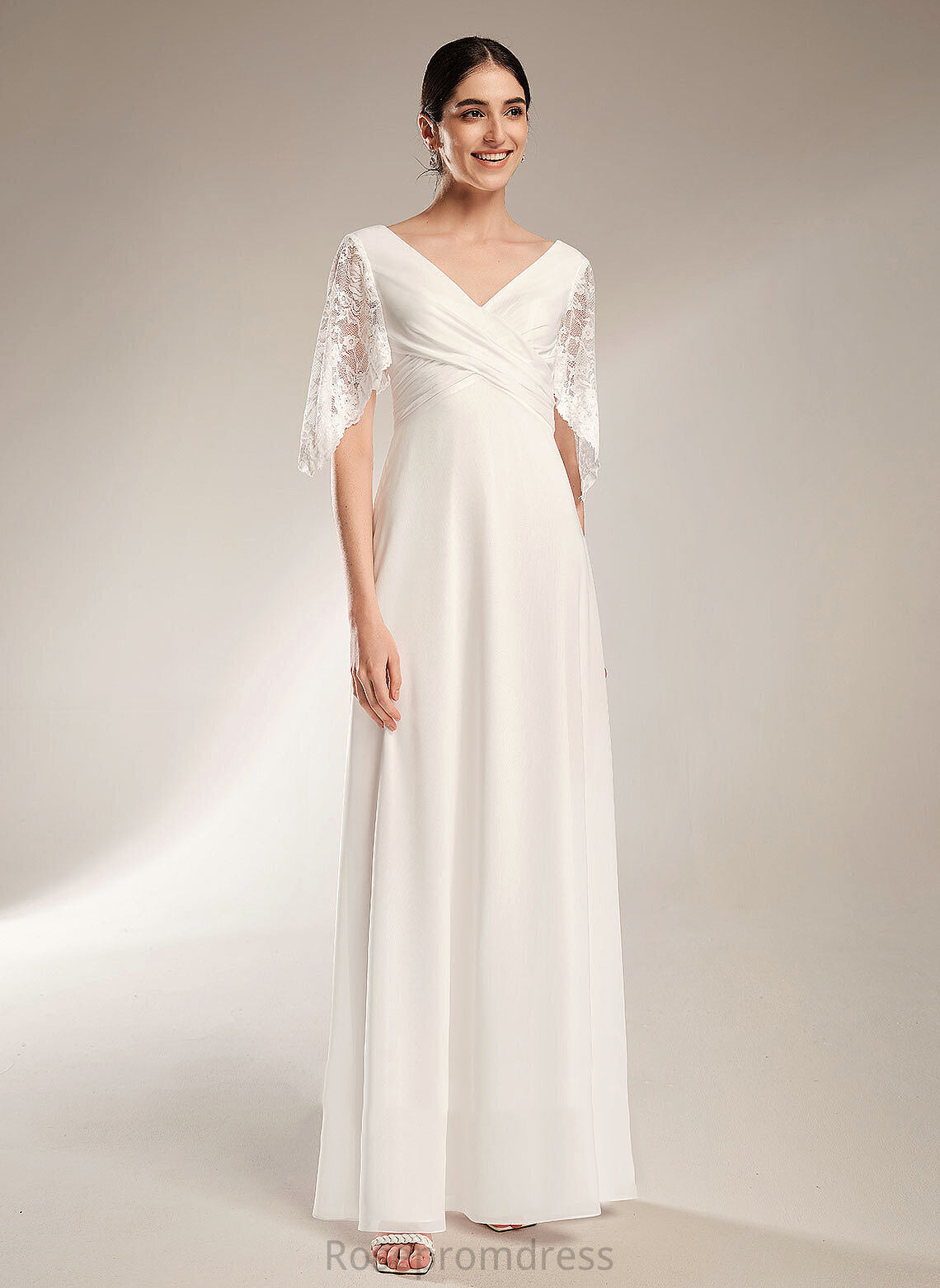 V-neck Dress Floor-Length Lace Sheath/Column Chiffon Wedding Dresses Wedding Liz