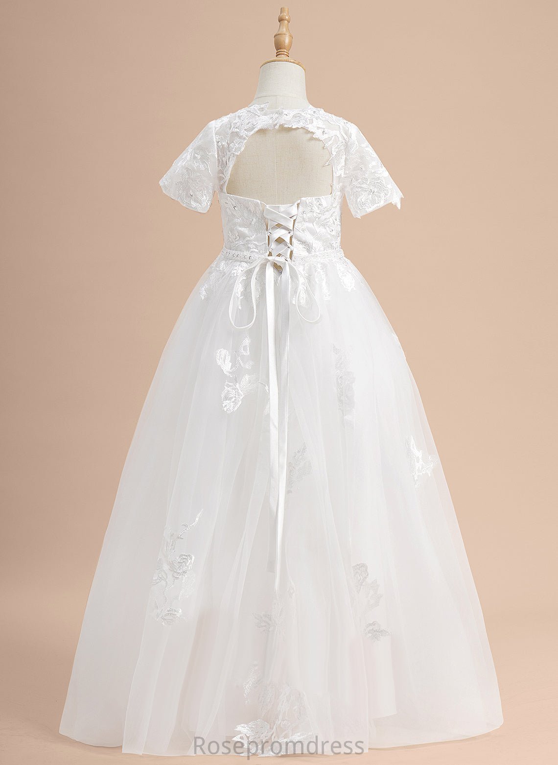 Lace/Beading/Sequins Flower Sleeves Floor-length Flower Girl Dresses Scoop - Tulle Kirsten Short Girl Neck Ball-Gown/Princess Dress With