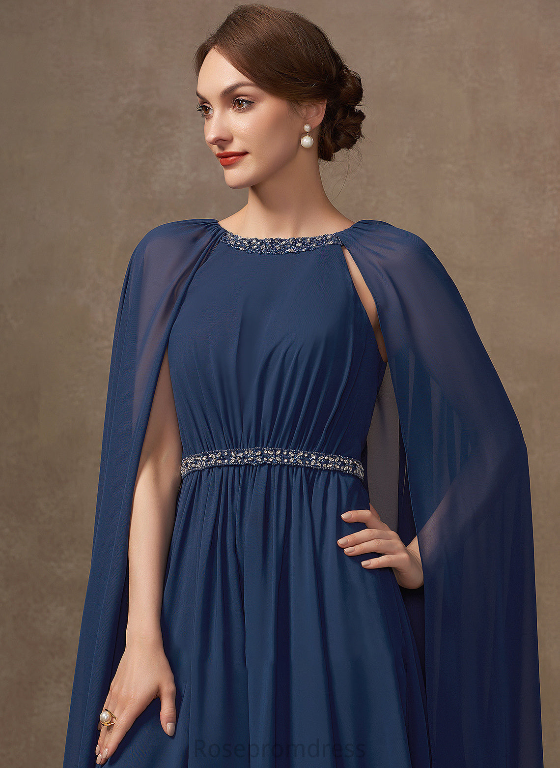 Beading of Neck the Bride A-Line Mother of the Bride Dresses Mother Tea-Length Chiffon Dress Scoop Grace With