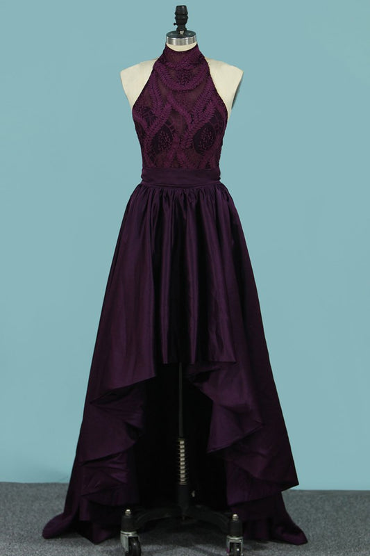 2024 High-Neck Short/Mini Homecoming Dresses A Line Satin & Lace With Detachable Train