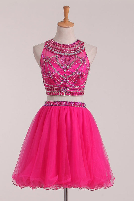 2024 Homecoming Dresses A Line Scoop Beaded Bodice Two Pieces