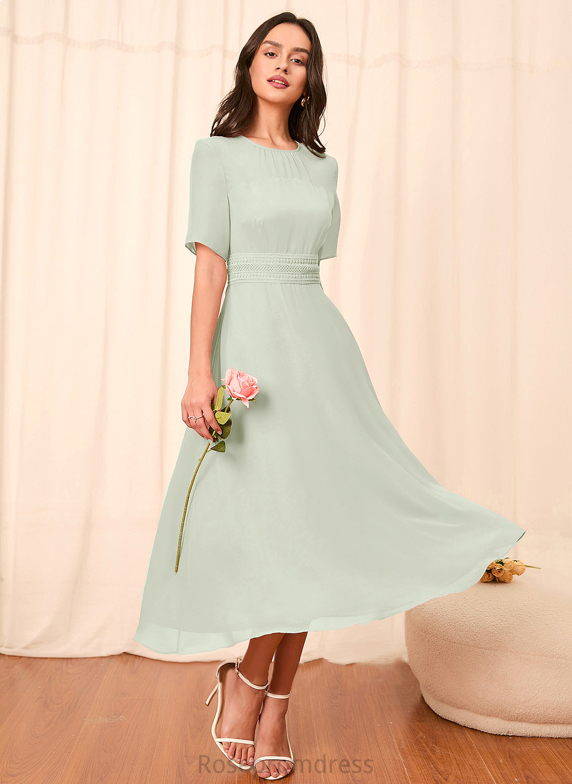 Sleeves Straps Silhouette Length A-Line Fabric Sleeve Knee-Length Leila Floor Length Natural Waist Sleeveless Bridesmaid Dresses