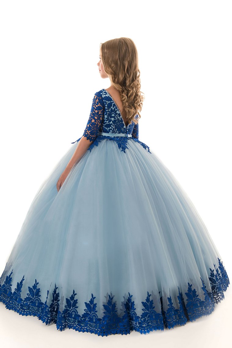 2024 Scoop Ball Gown Mid-Length Sleeves Tulle With Applique Flower Girl Dresses