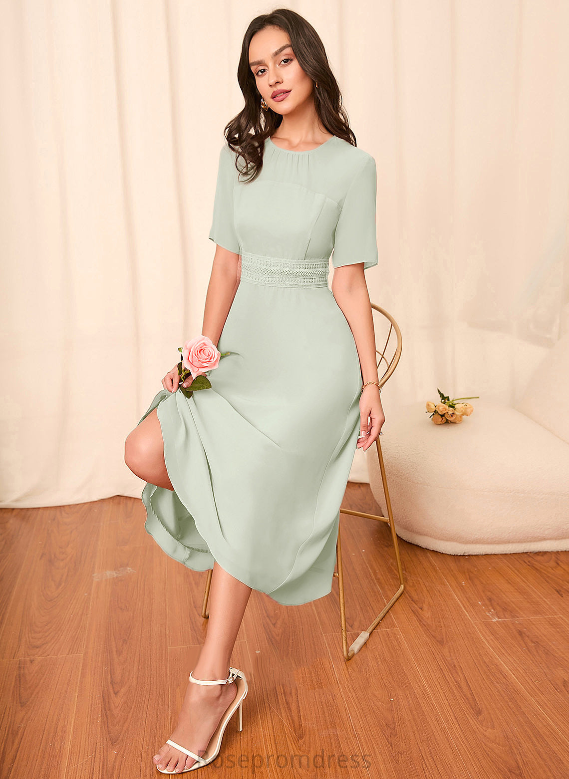 Sleeves Straps Silhouette Length A-Line Fabric Sleeve Knee-Length Leila Floor Length Natural Waist Sleeveless Bridesmaid Dresses