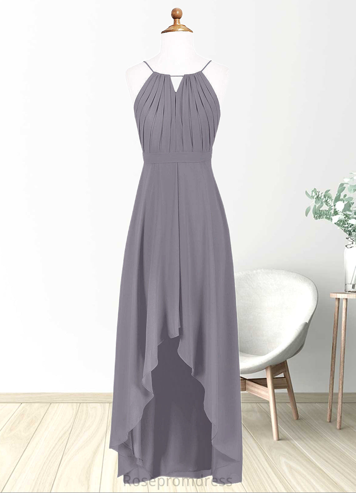 Jazlyn A-Line Pleated Chiffon Asymmetrical Junior Bridesmaid Dress SRSP0019970