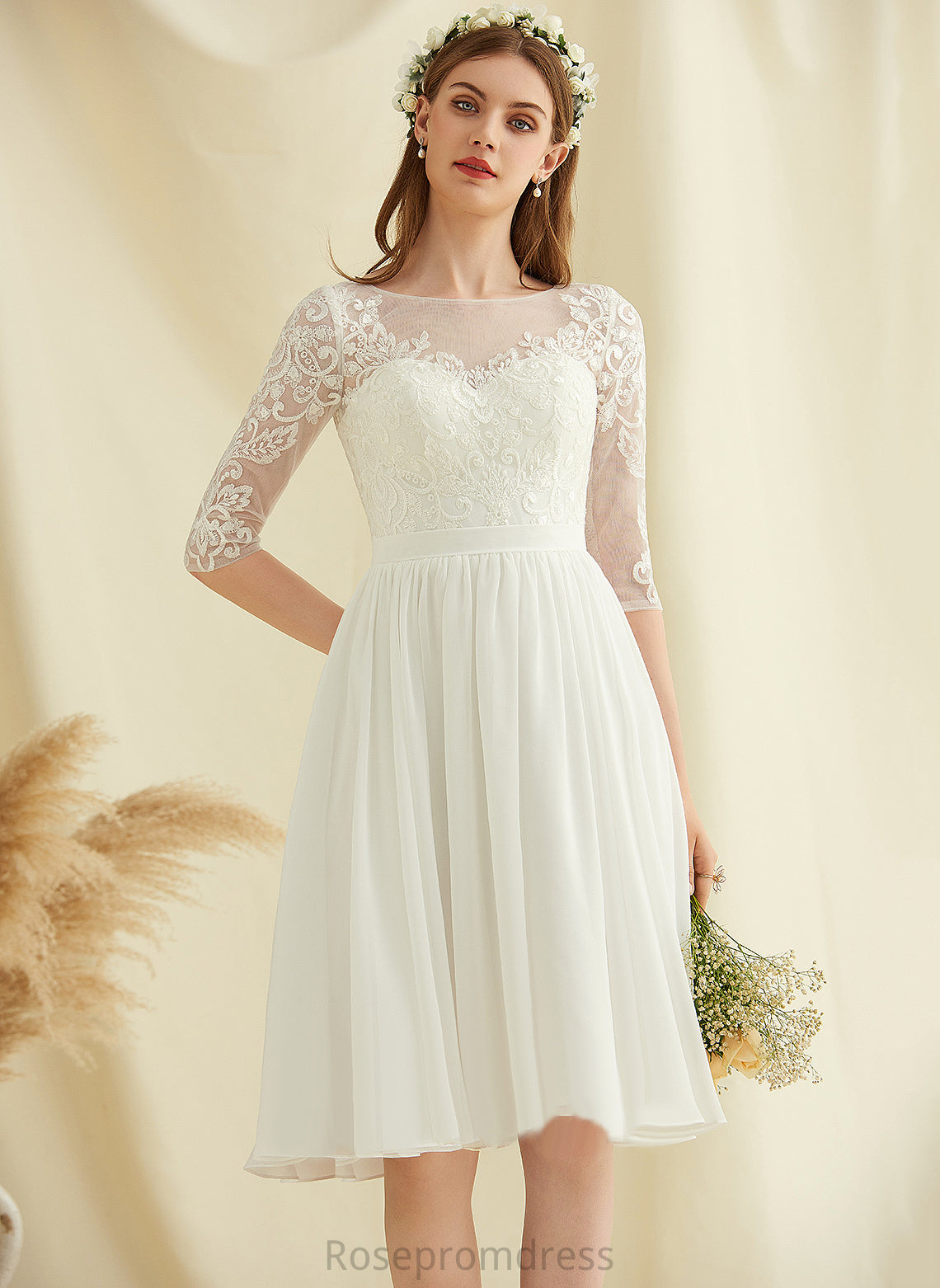 Scoop With Wedding Lace Dress A-Line Chiffon Wedding Dresses Sequins Tania Knee-Length