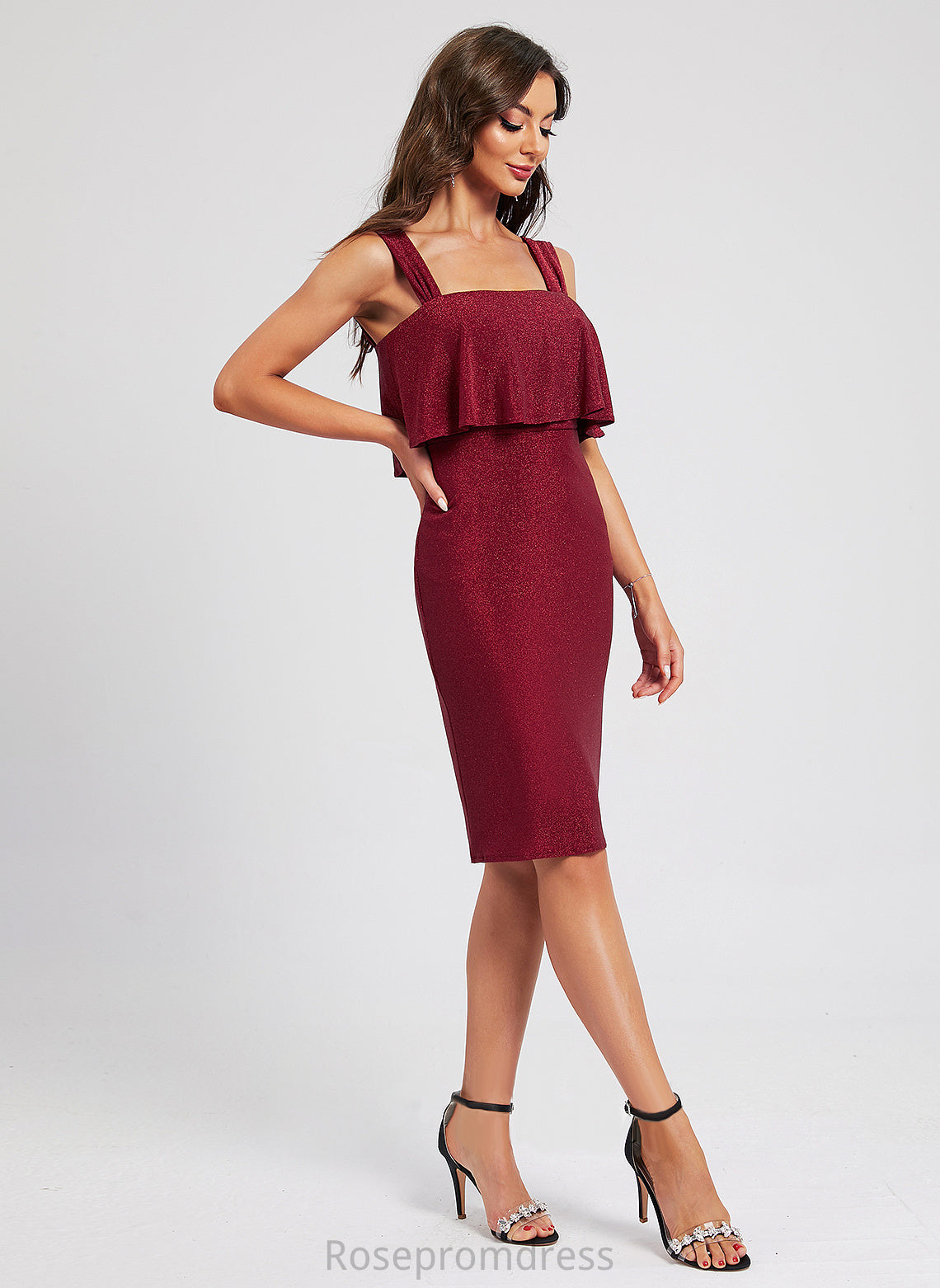 Knee-Length With Polyester Ruffle Dress Cocktail Dresses Cocktail Neckline Sheath/Column Natalya Square