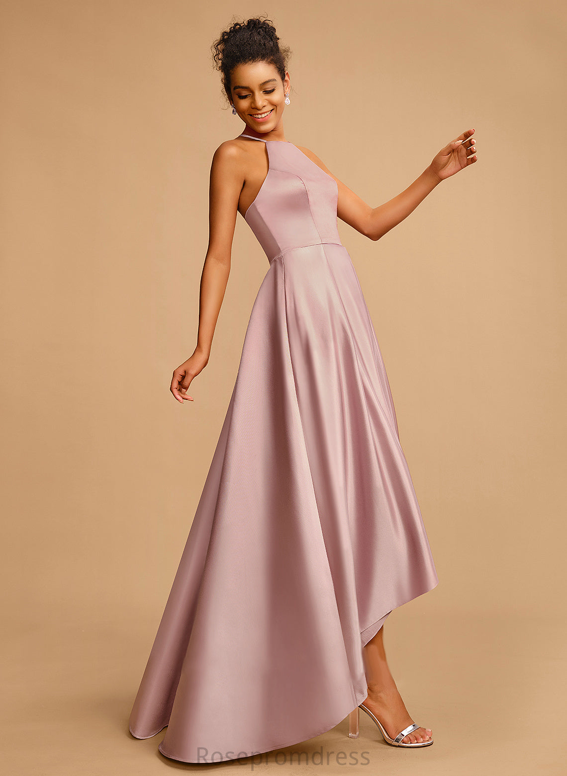 Danielle Satin Square Asymmetrical A-Line Prom Dresses Neckline