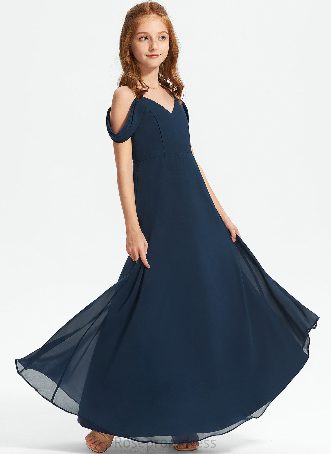 A-Line Chiffon Floor-Length Maria Junior Bridesmaid Dresses Off-the-Shoulder