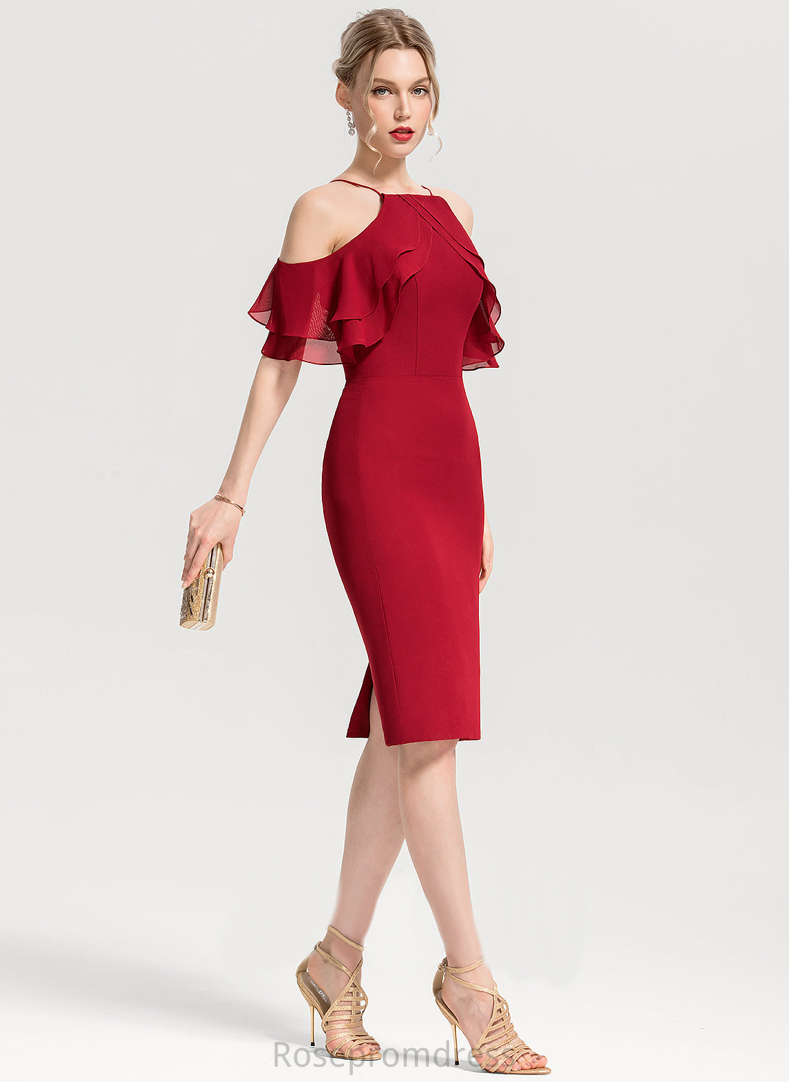 Cascading Ruffles With Alaina Chiffon Knee-Length Cocktail Dresses Square Dress Cocktail Neckline Sheath/Column