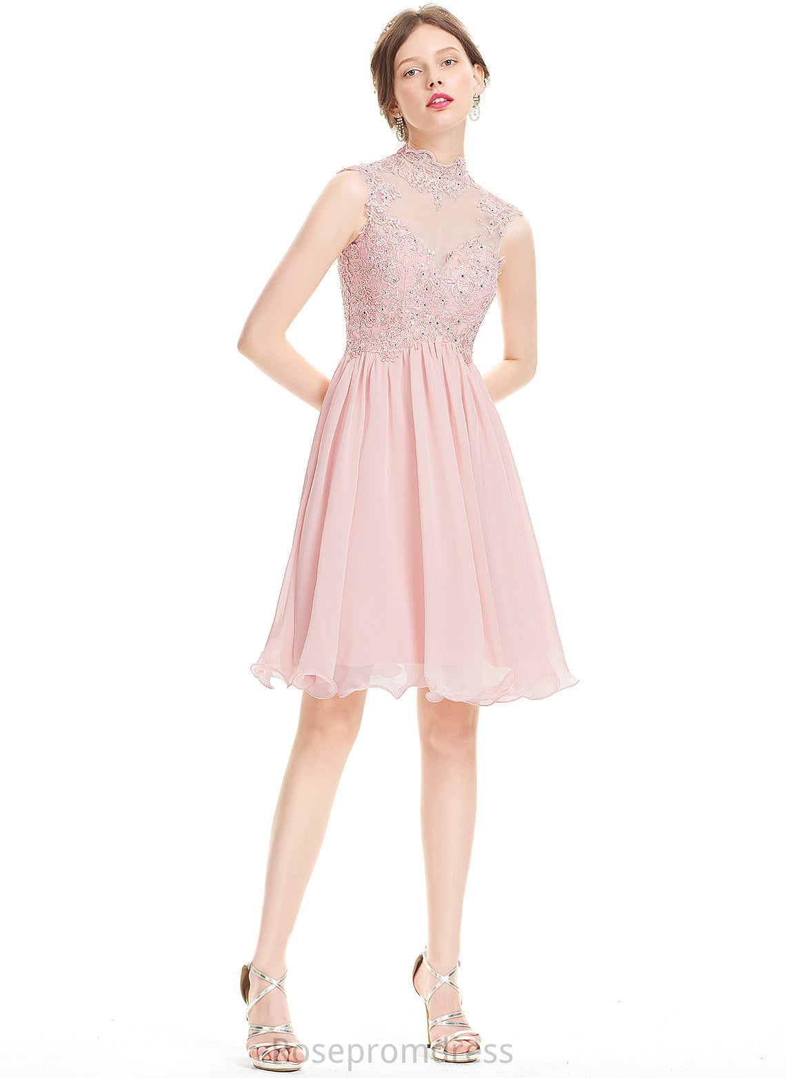 Lace A-Line Knee-Length Neck Dress With Yaritza Homecoming Dresses High Homecoming Chiffon Beading