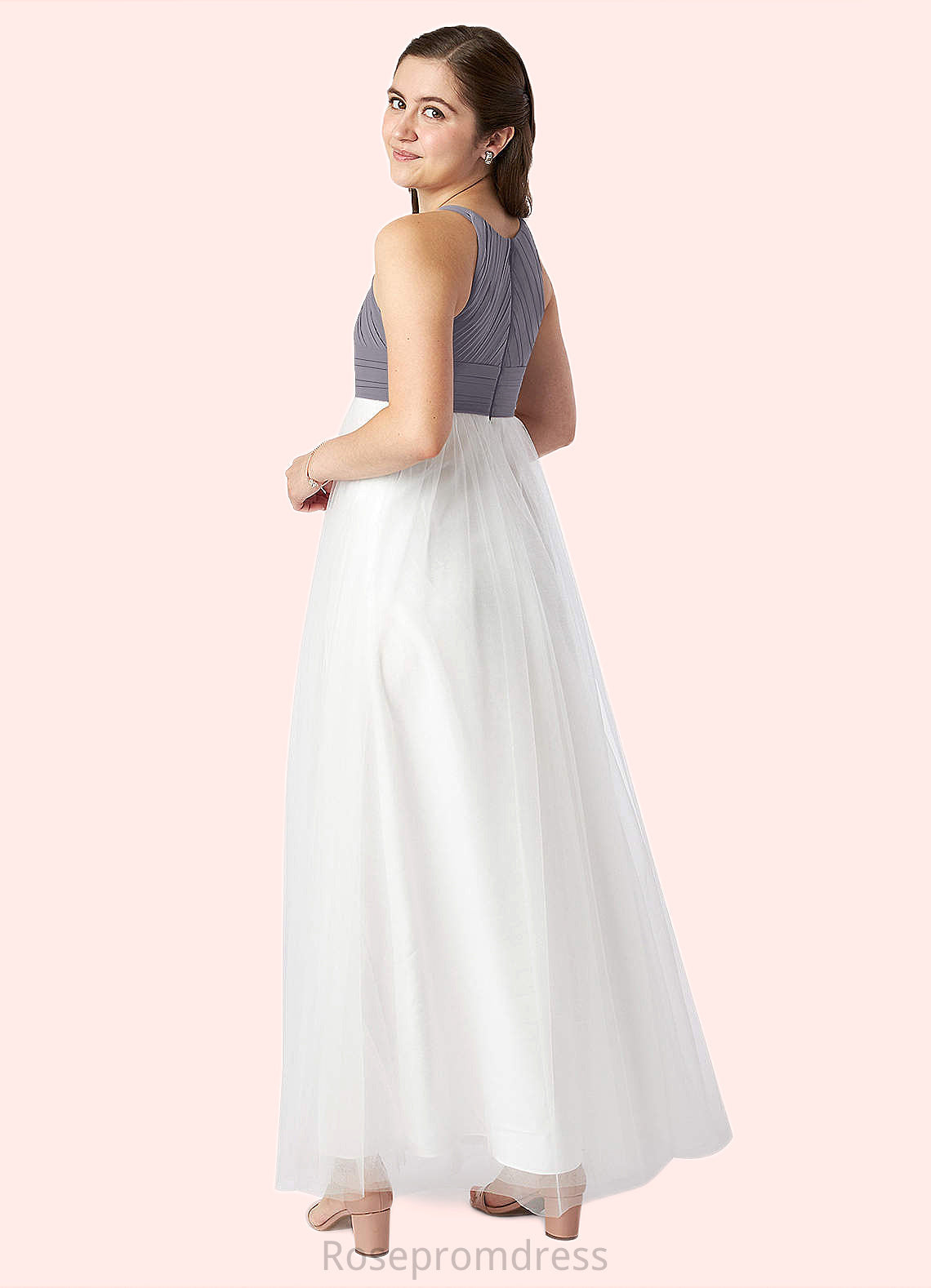 Riley A-Line Pleated Chiffon Floor-Length Junior Bridesmaid Dress SRSP0020008