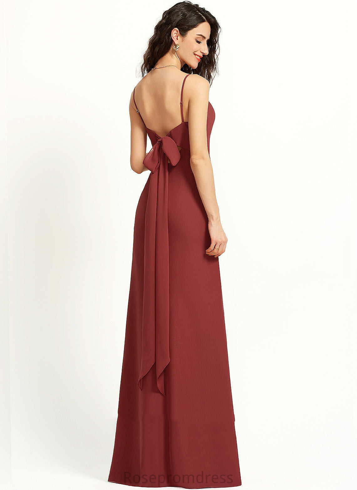 SplitFront Neckline SquareNeckline Sheath/Column Fabric Floor-Length Embellishment Length Silhouette Mckinley Spaghetti Staps Sleeveless Bridesmaid Dresses