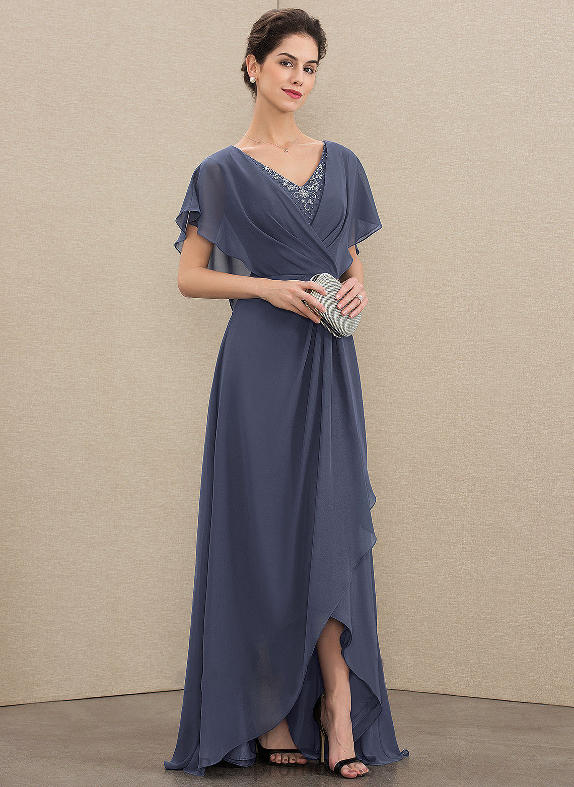 V-neck Bride Laura Chiffon With Sequins the Beading of Dress A-Line Mother of the Bride Dresses Mother Asymmetrical