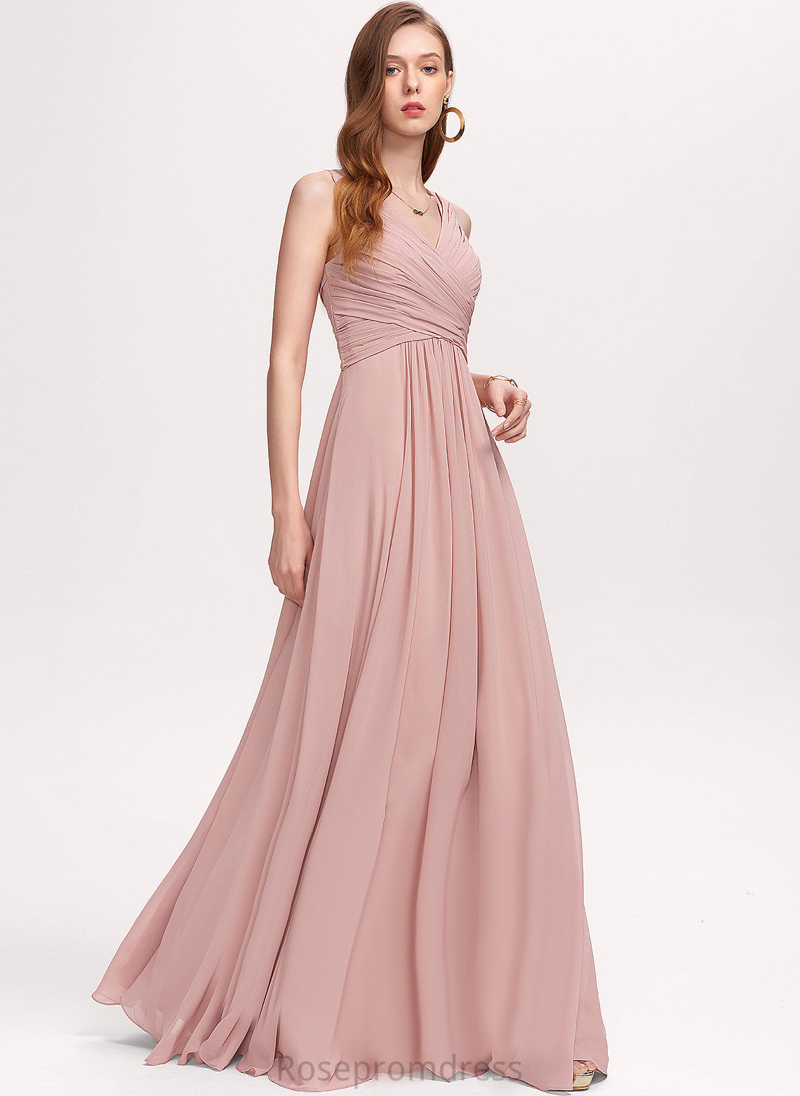 Pleated V-neck Prom Dresses With Chiffon Mattie A-Line Floor-Length