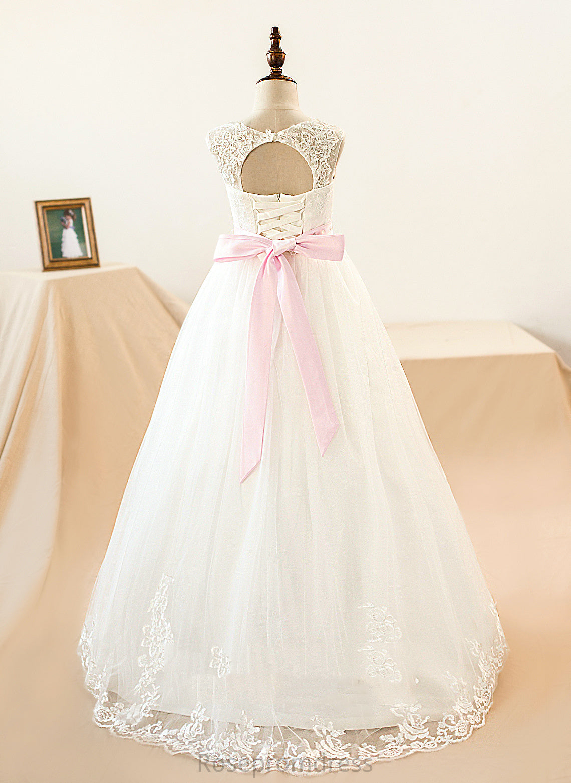 Flower - Dress Neck Justice Girl Ball-Gown/Princess NOT Scoop Sash/Beading/Appliques/Bow(s) Flower Girl Dresses With Tulle/Lace included) Floor-length Sleeveless (Petticoat