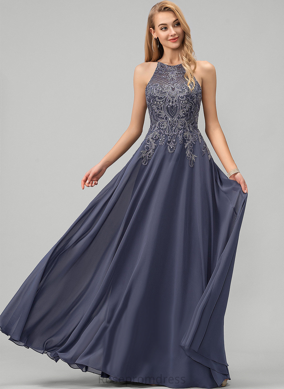 With Prom Dresses Scoop Floor-Length Stephany A-Line Chiffon Sequins Lace