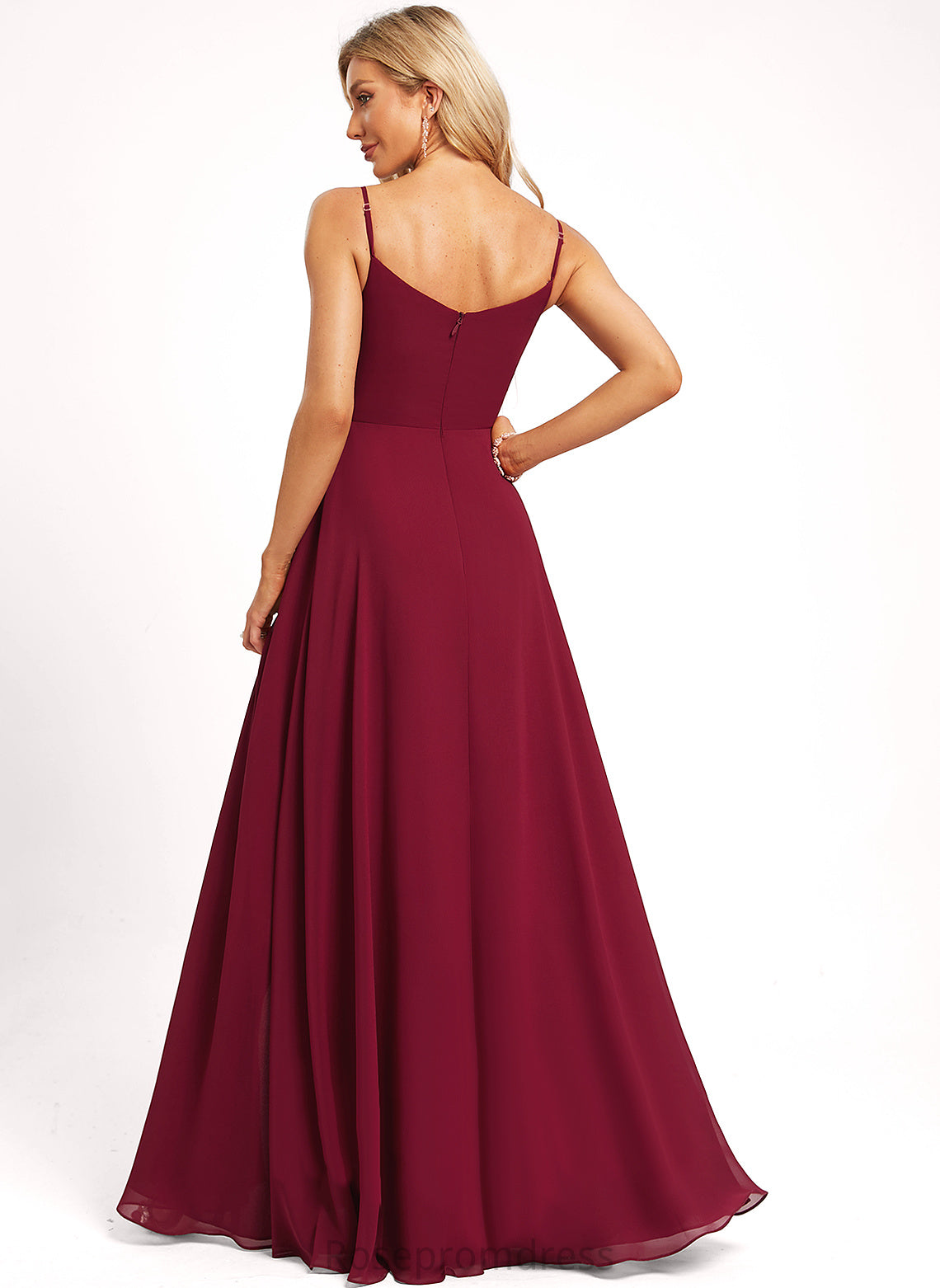 Silhouette V-Neck Neckline Fabric ColdShoulder A-line Straps&Sleeves Floor-Length Length Londyn Sleeveless Halter Bridesmaid Dresses